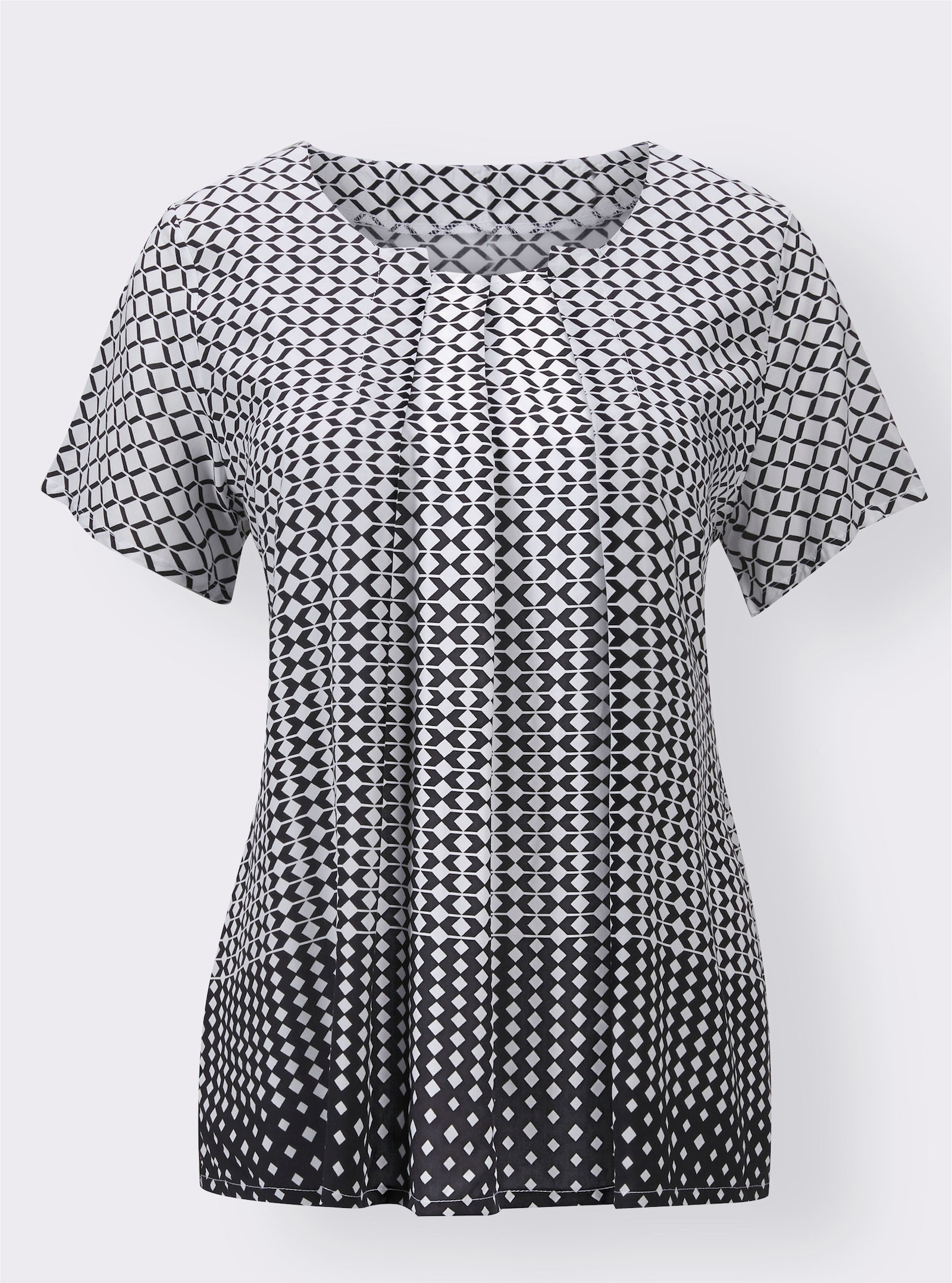 Kurzarmbluse mit Farbverlauf, reine Viskose - schwarz-weiß