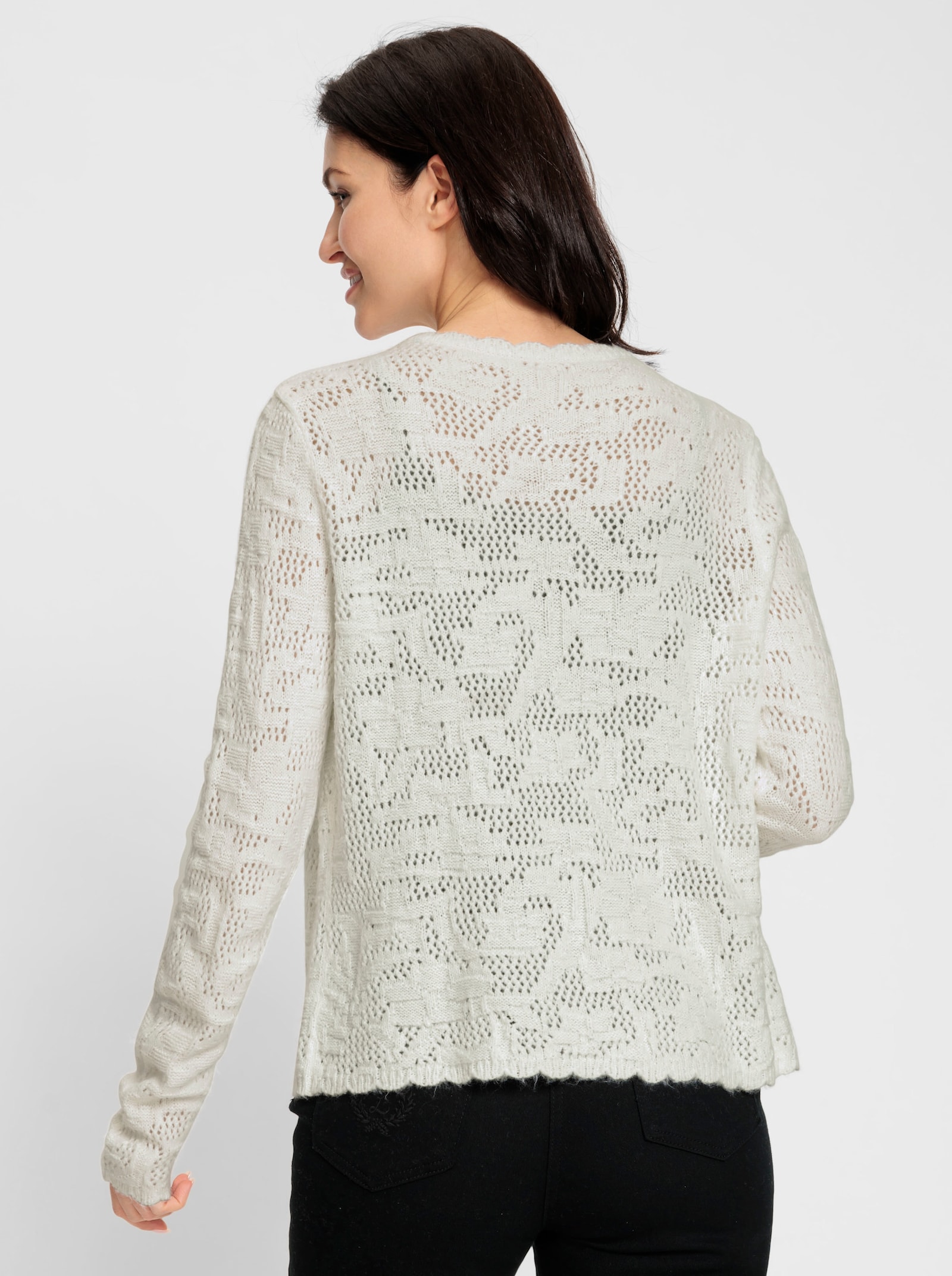 Jacquardstrickjacke mit Wellen-Abschlüssen - ecru