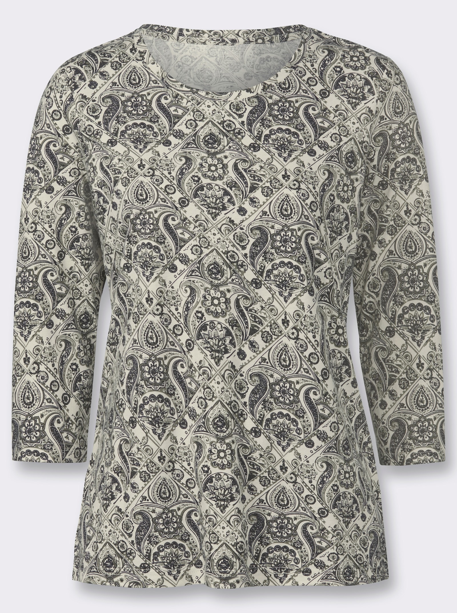 3/4-Arm-Shirt im Baumwoll-Modal-Mix - champagner-khaki-bedruckt