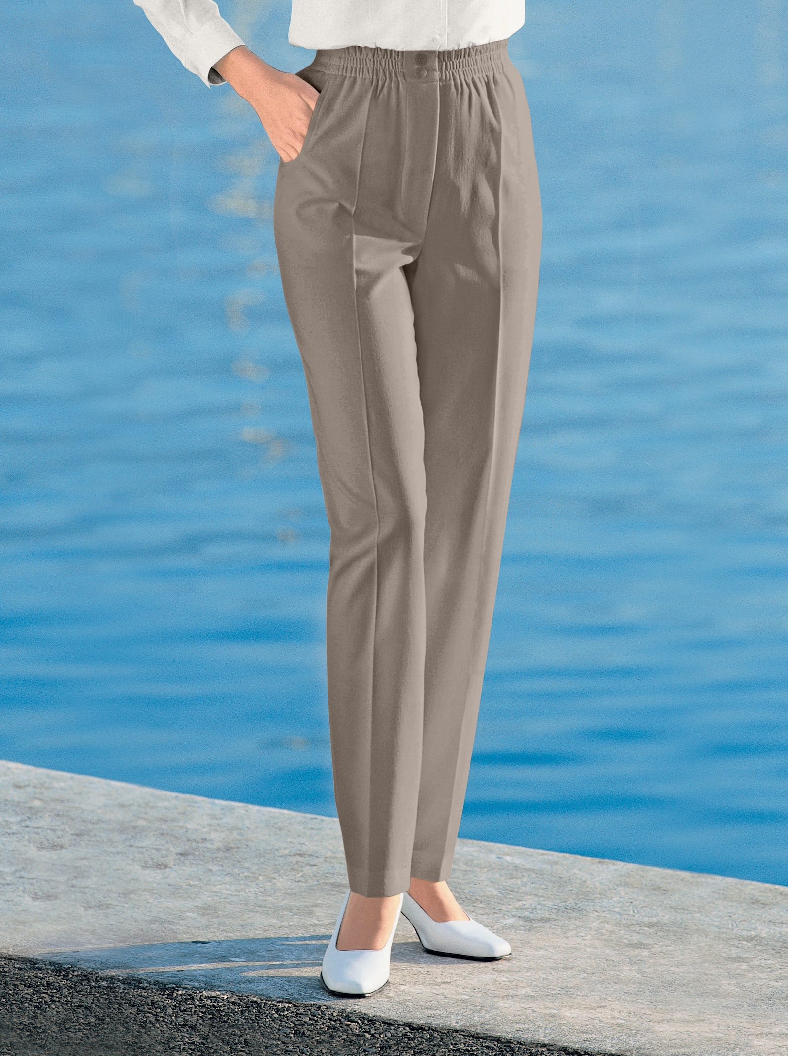 Come on Comfortbroek, ademend en strijkarm - taupe