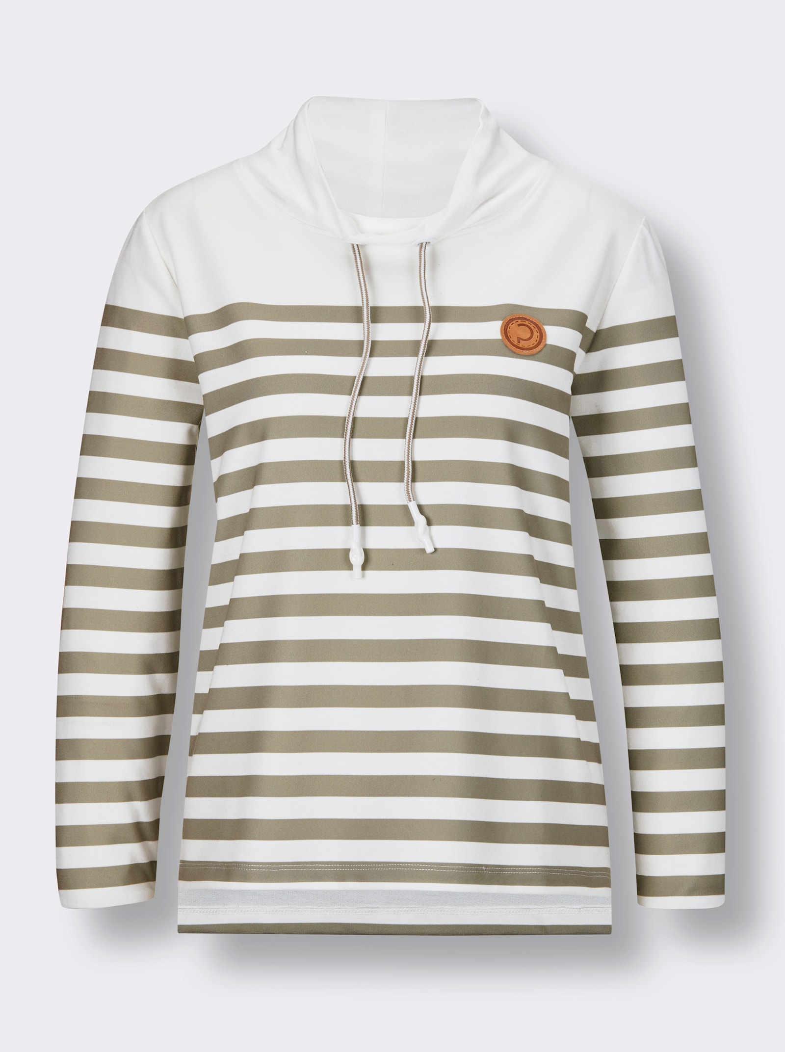 CREATION L PREMIUM Sweatshirt mit verlängertem Rückenteil - weiß-schlamm-geringelt