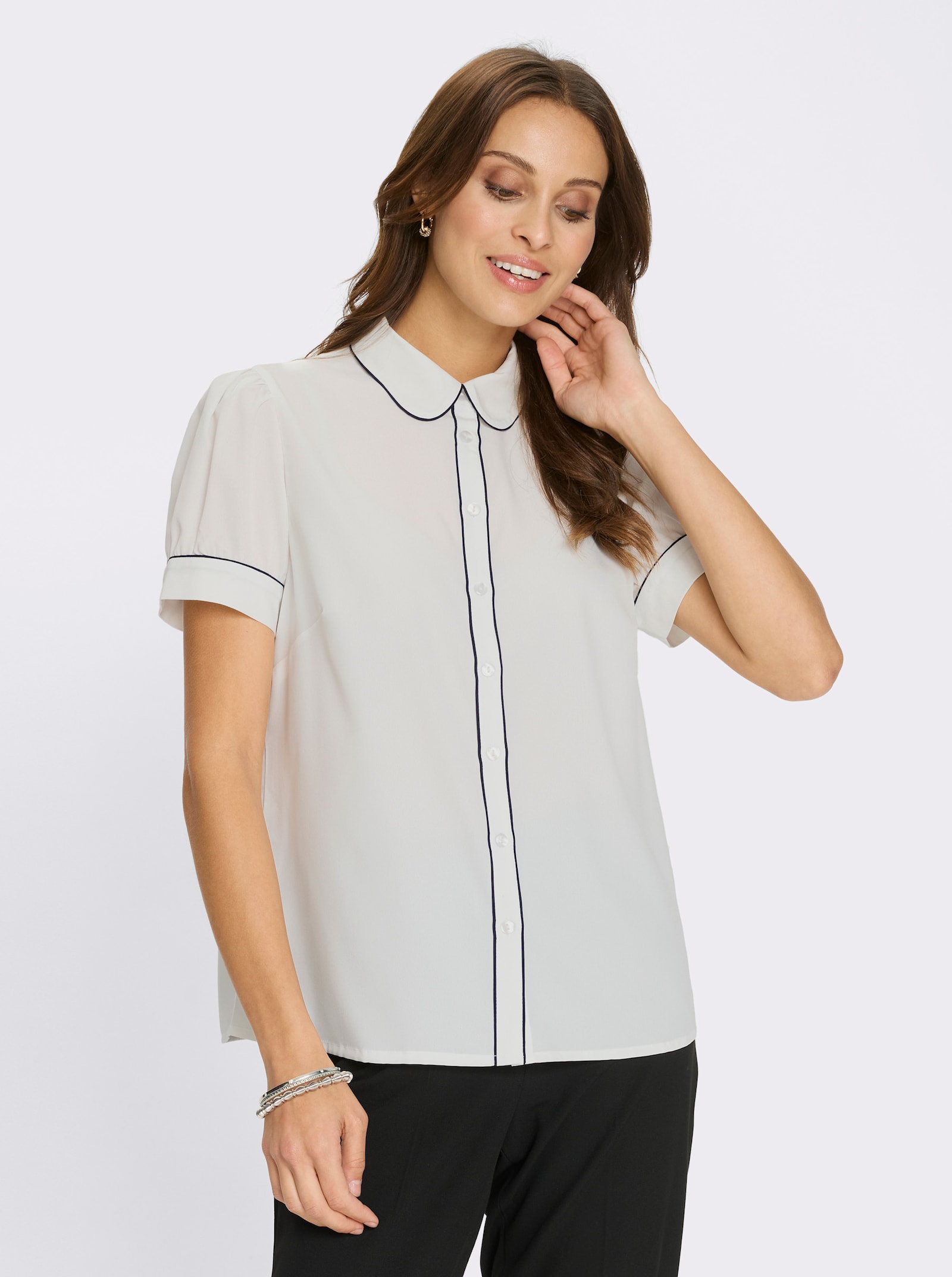 Kurzarmbluse mit Raffung - ecru