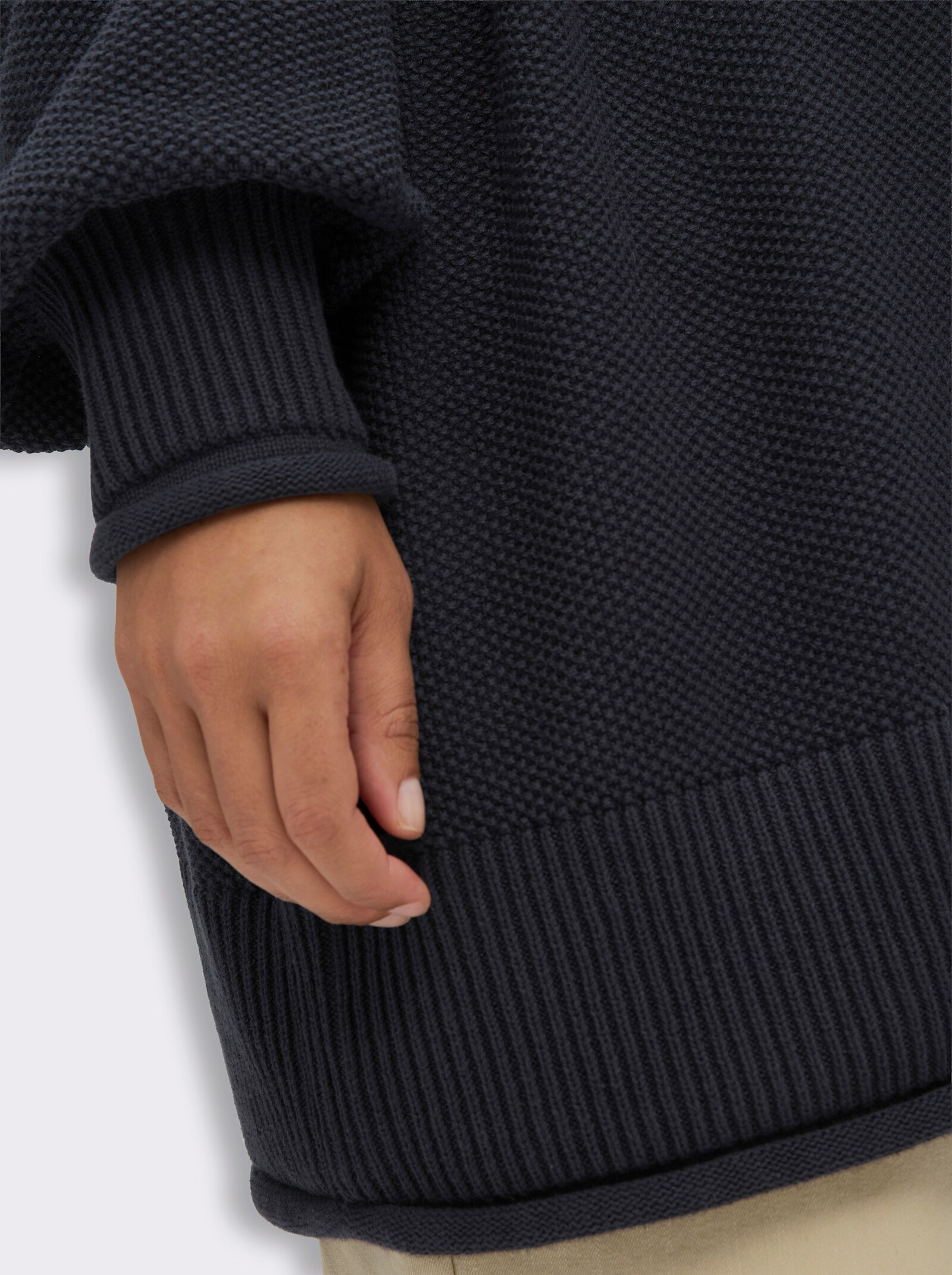 sheego Rollkragenpullover mit gerippten Bündchen - tiefblau