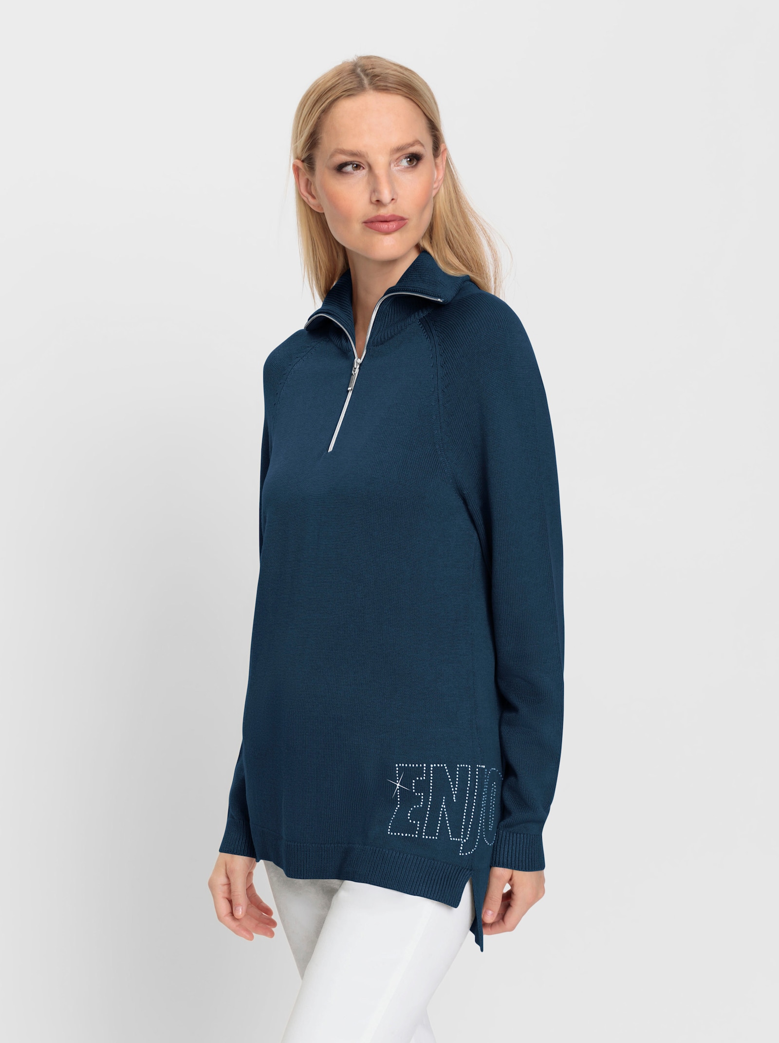 heine Pullover van fijntricot met schipperskraag - donkerblauw