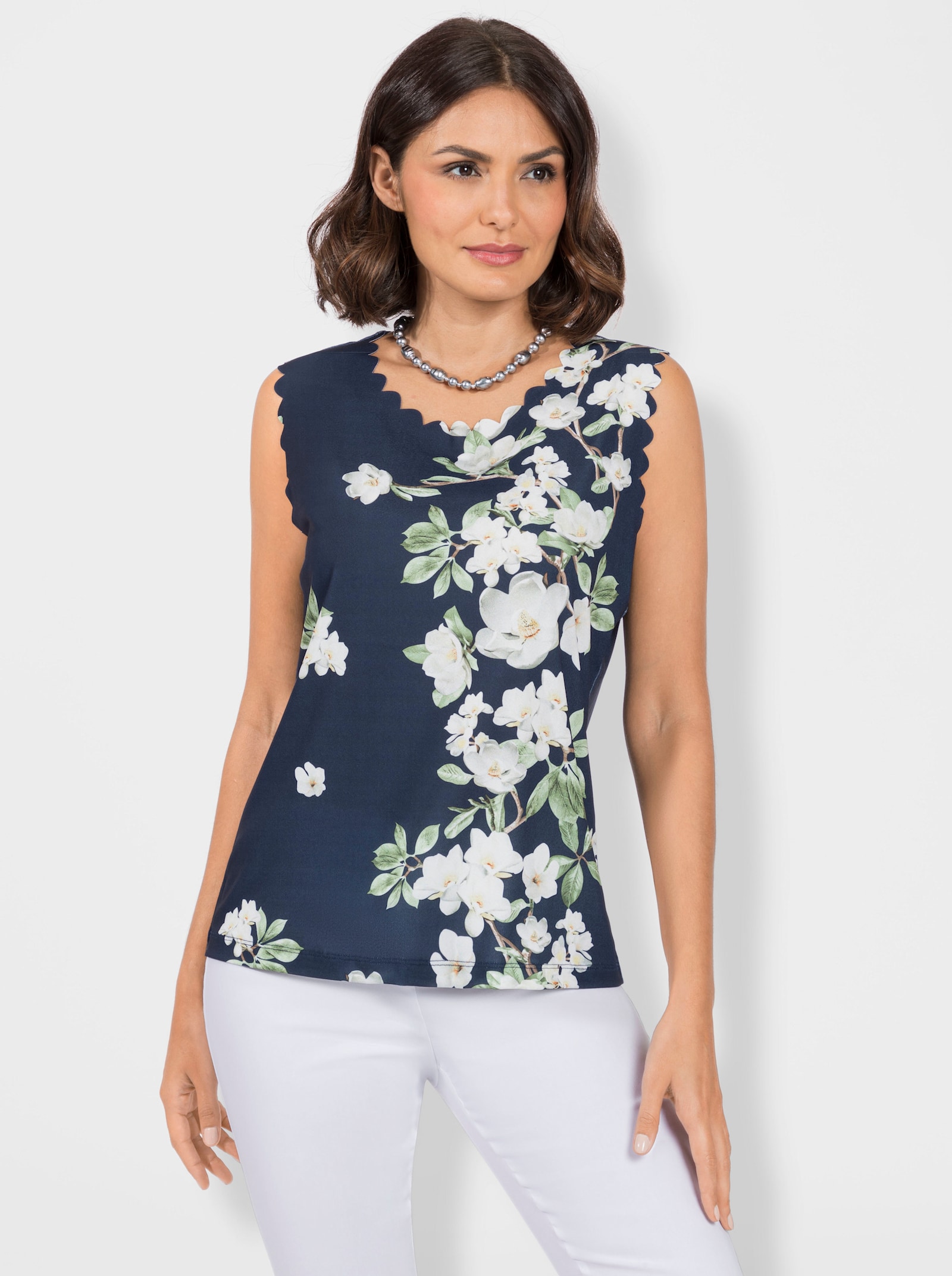 Print-Shirt mit Wellenkanten - marine-ecru-bedruckt