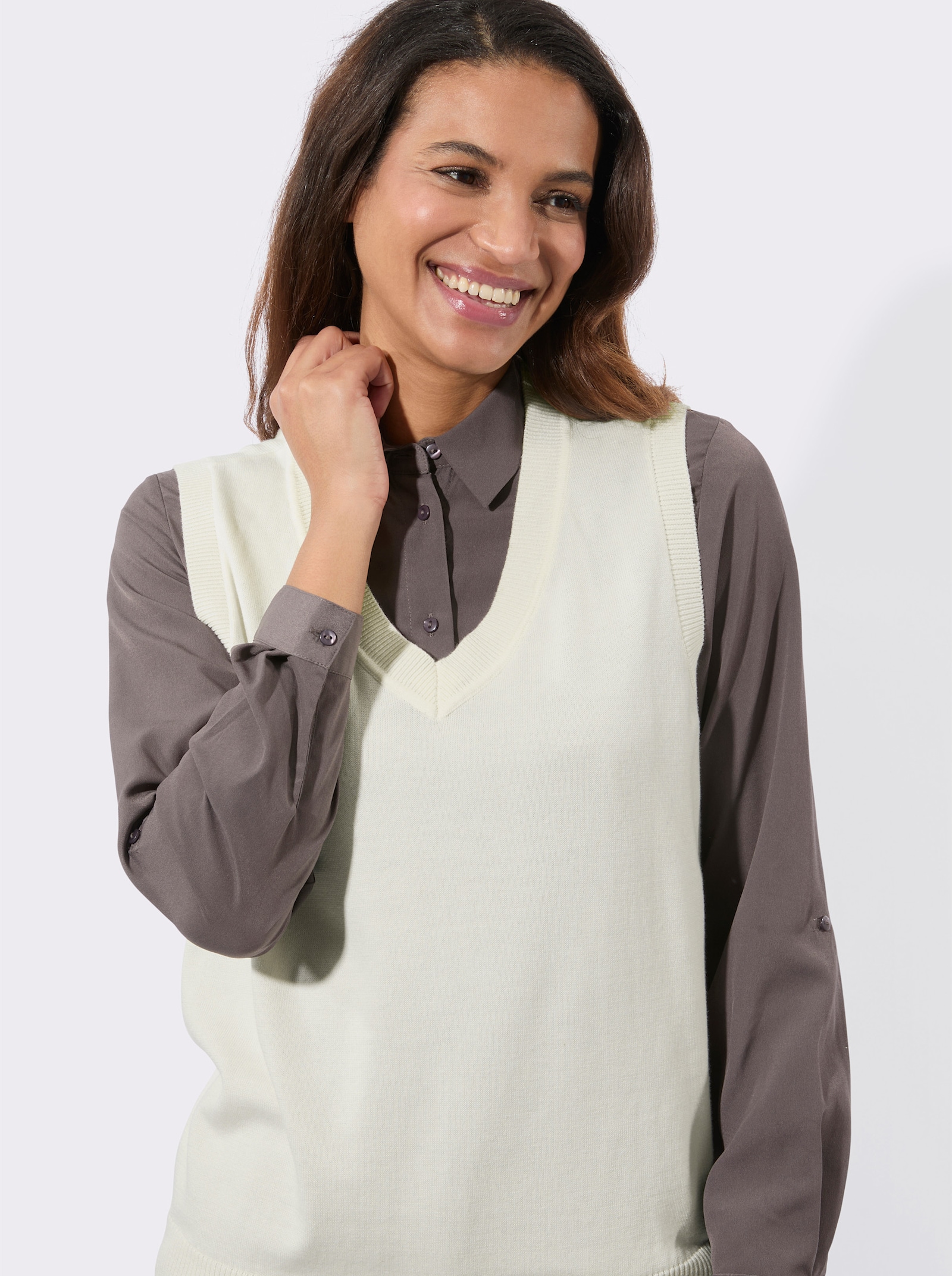 Pullunder mit gerippten Abschlüssen - ecru