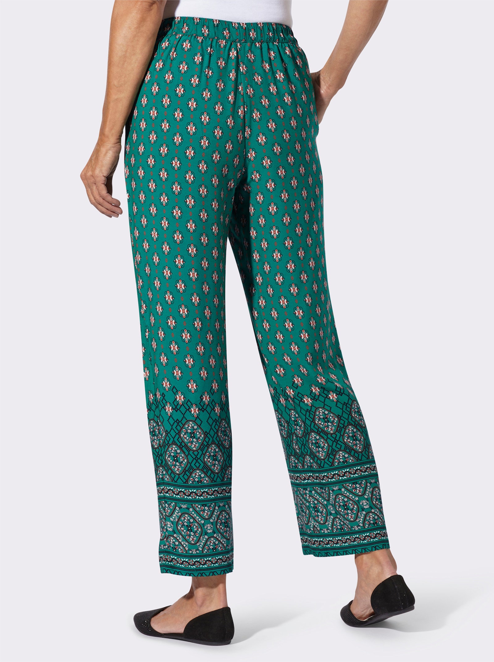 Comfortbroek met etnodessin - groen geprint