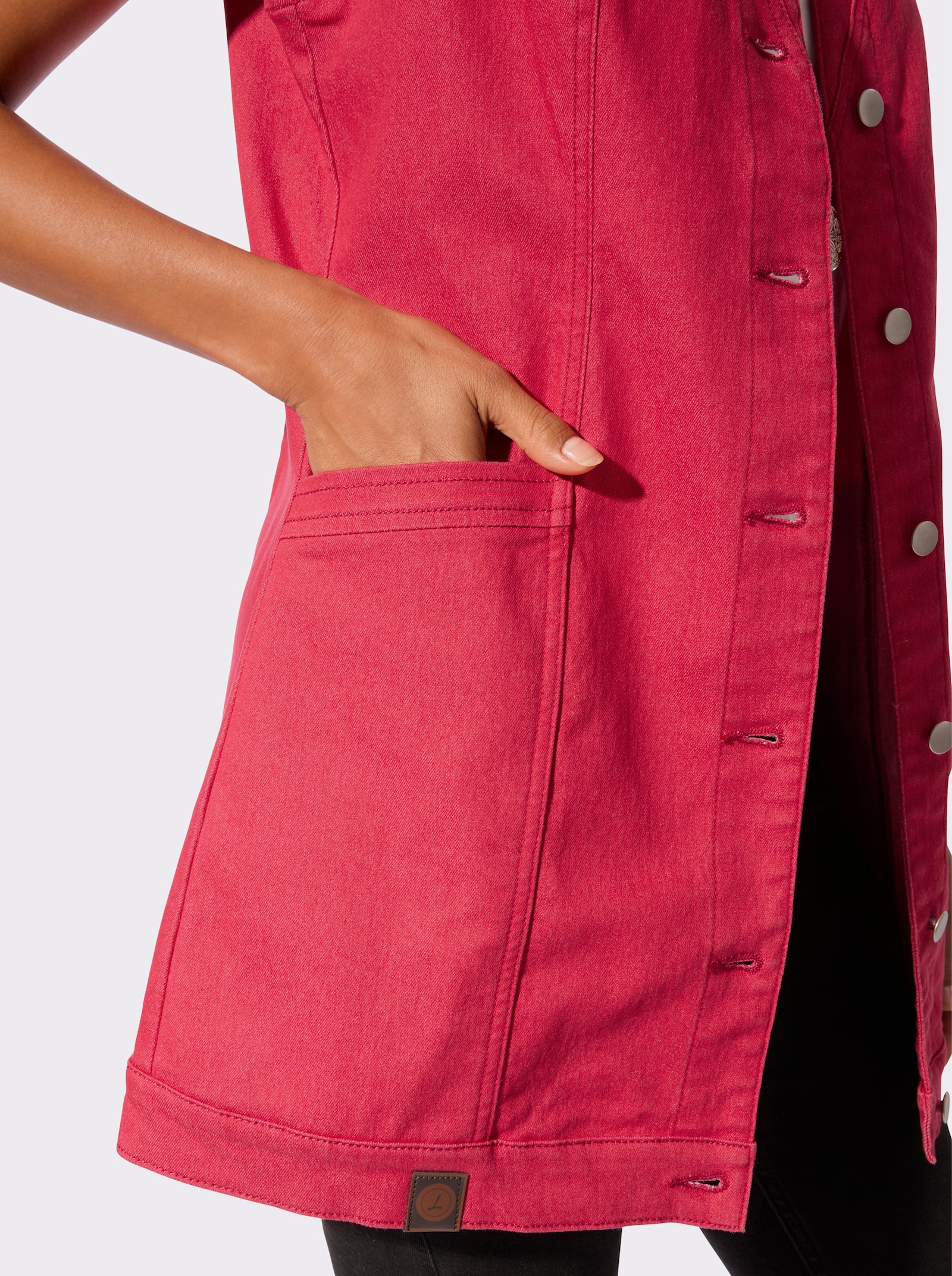 Jeansweste in Longform - erdbeere