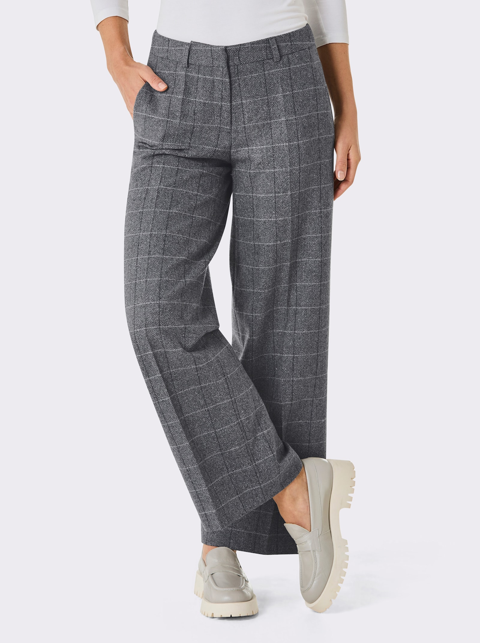 CREATION L PREMIUM Wollhose in Melange-Optik - graphit-kariert