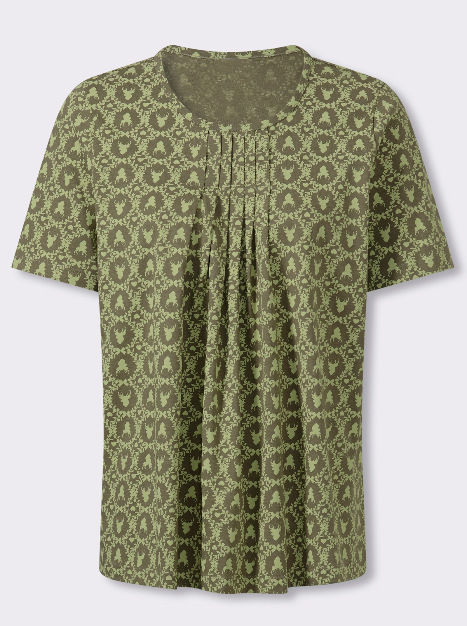 Kurzarmshirt mit Trachten-Print - khaki-lindgrün-bedruckt