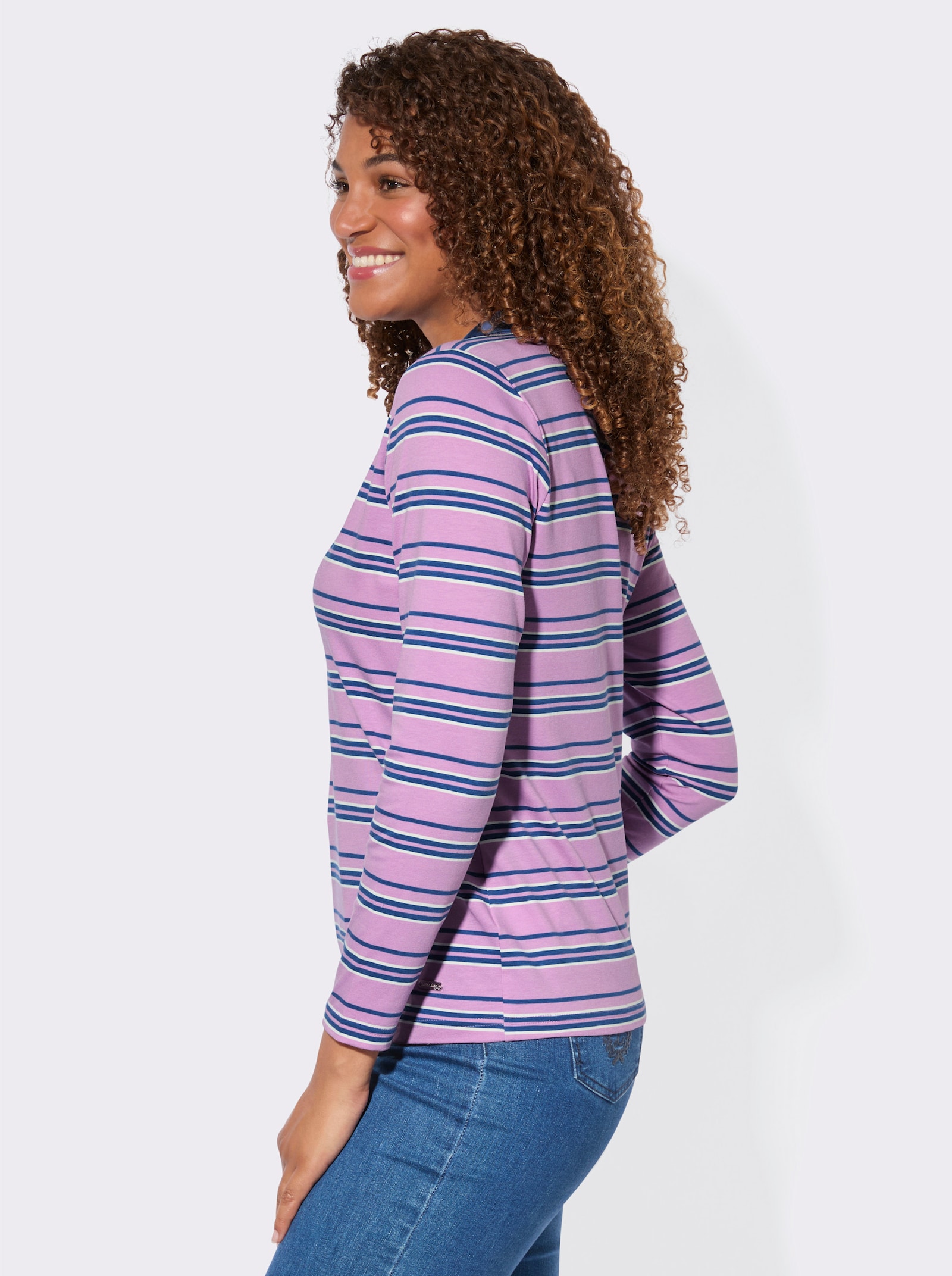 Poloshirt mit Ringelmuster - orchidee-jeansblau-gestreift
