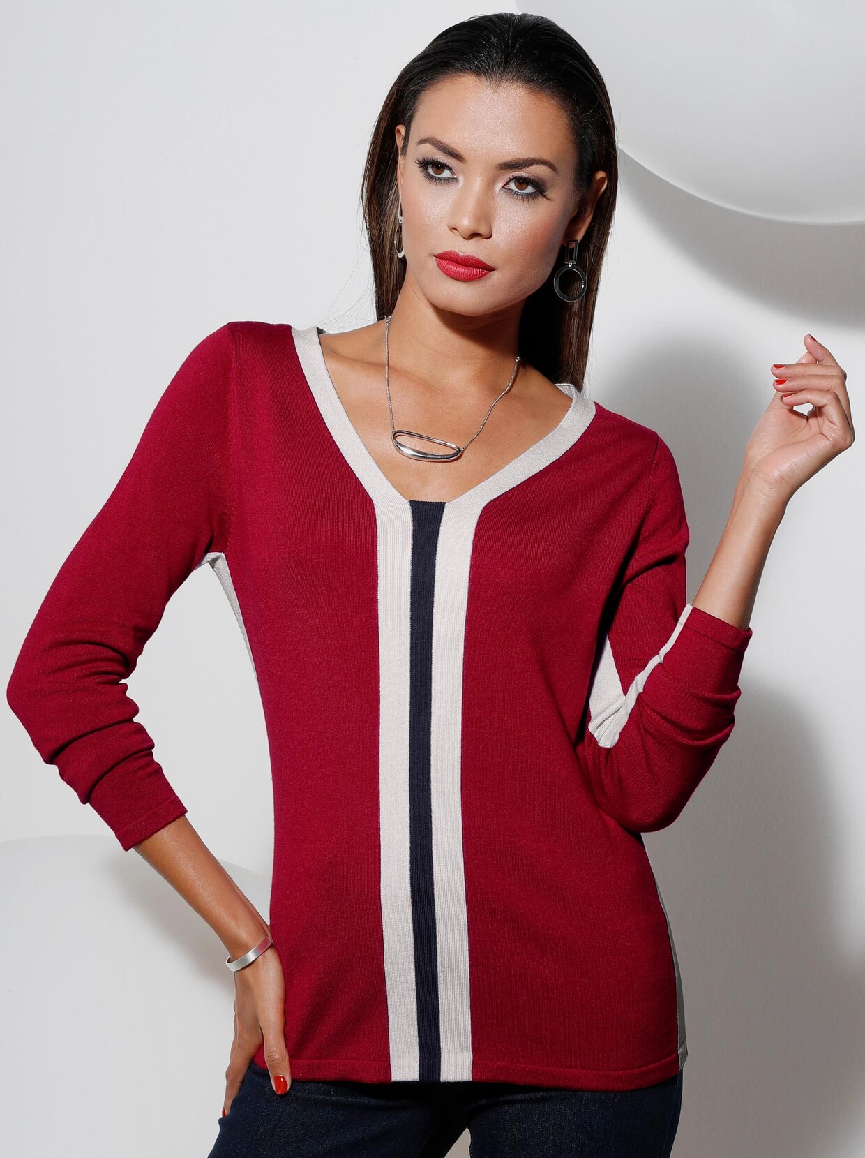 Pullover met lange mouwen - rood/wit