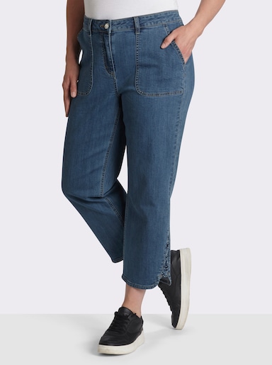 sheego 7/8-Jeans mit Stickereien und Strass am Saum - blue-stone-washed