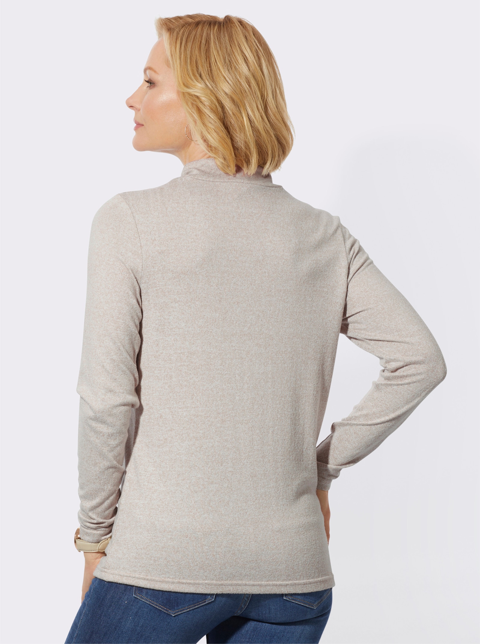 Stehkragenshirt in wärmender Qualität - beige-meliert
