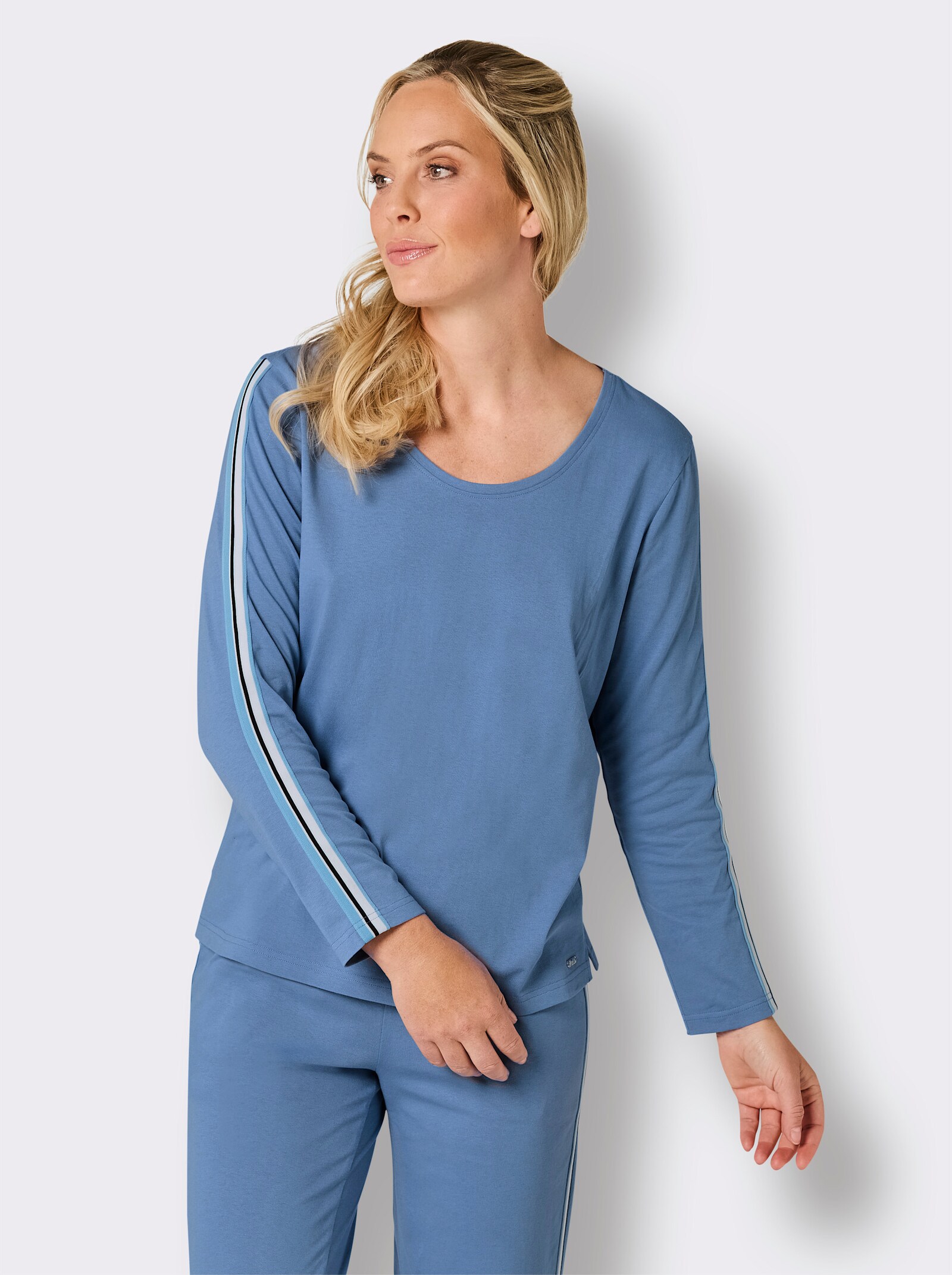 feel good Hausanzug mit Galon-Streifen - mittelblau-aqua