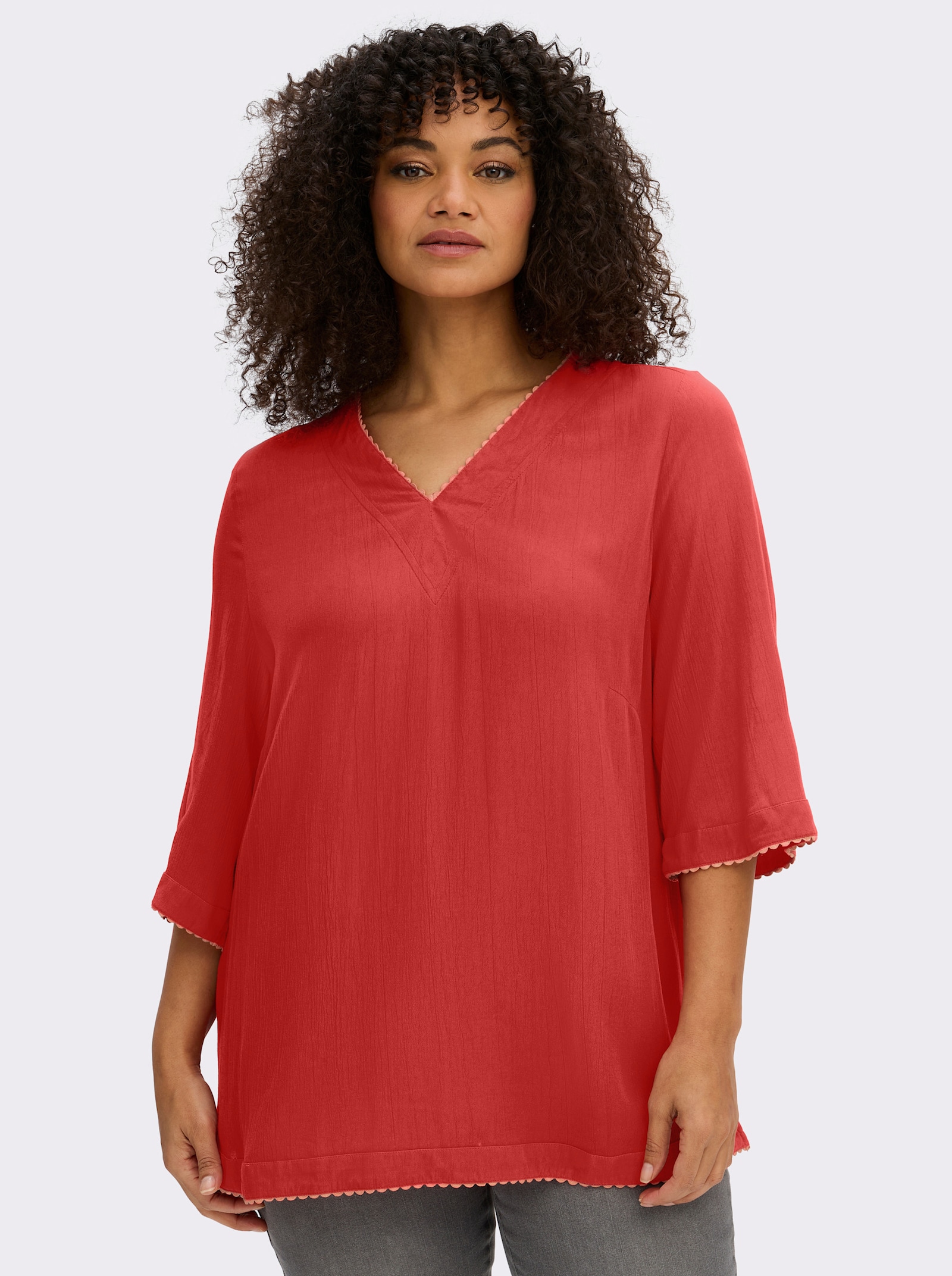 sheego Tunika mit Kontrast-Kanten - erdbeere-koralle