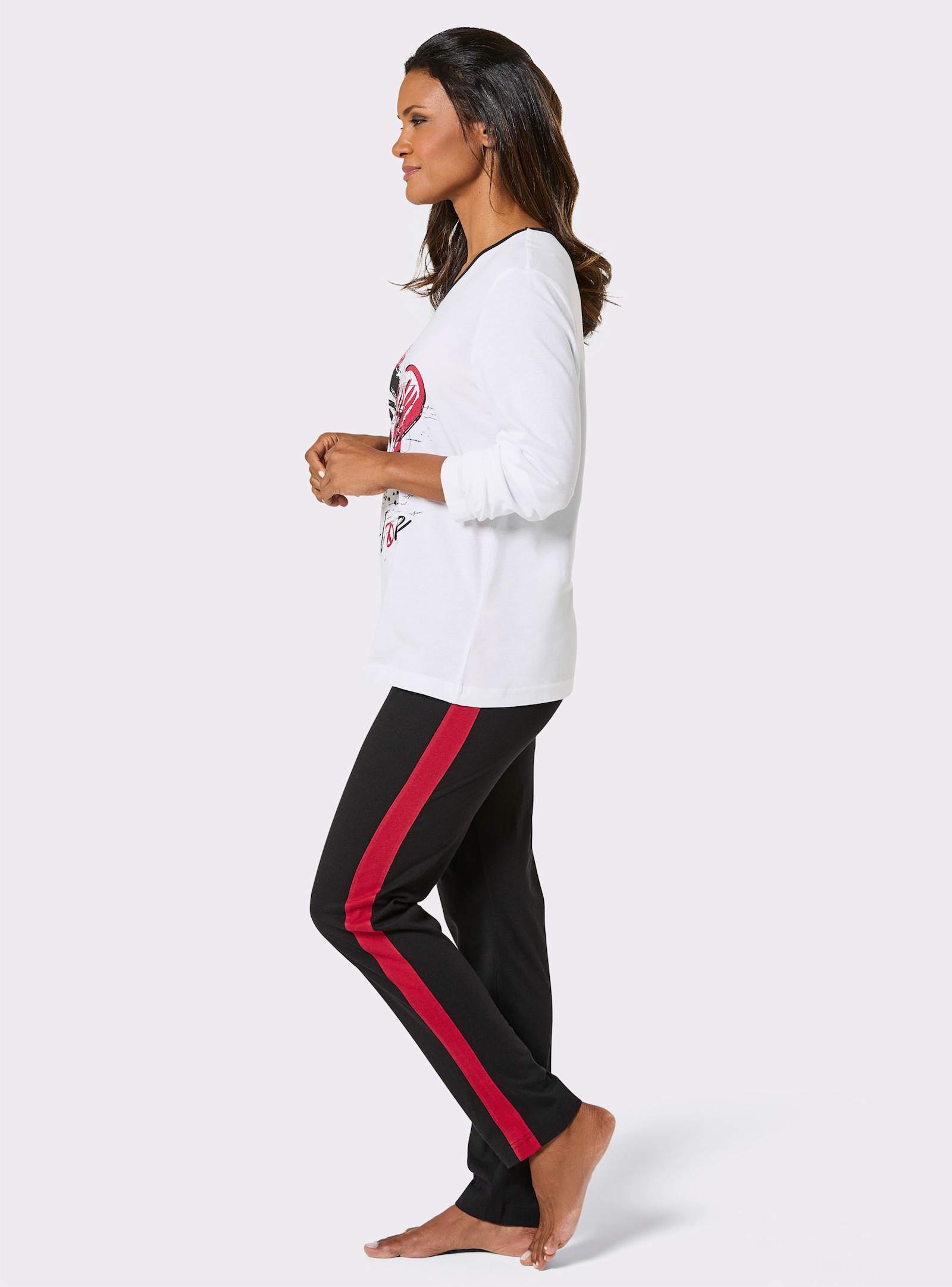 wäschepur Schlafanzug - weiß-schwarz-bedruckt