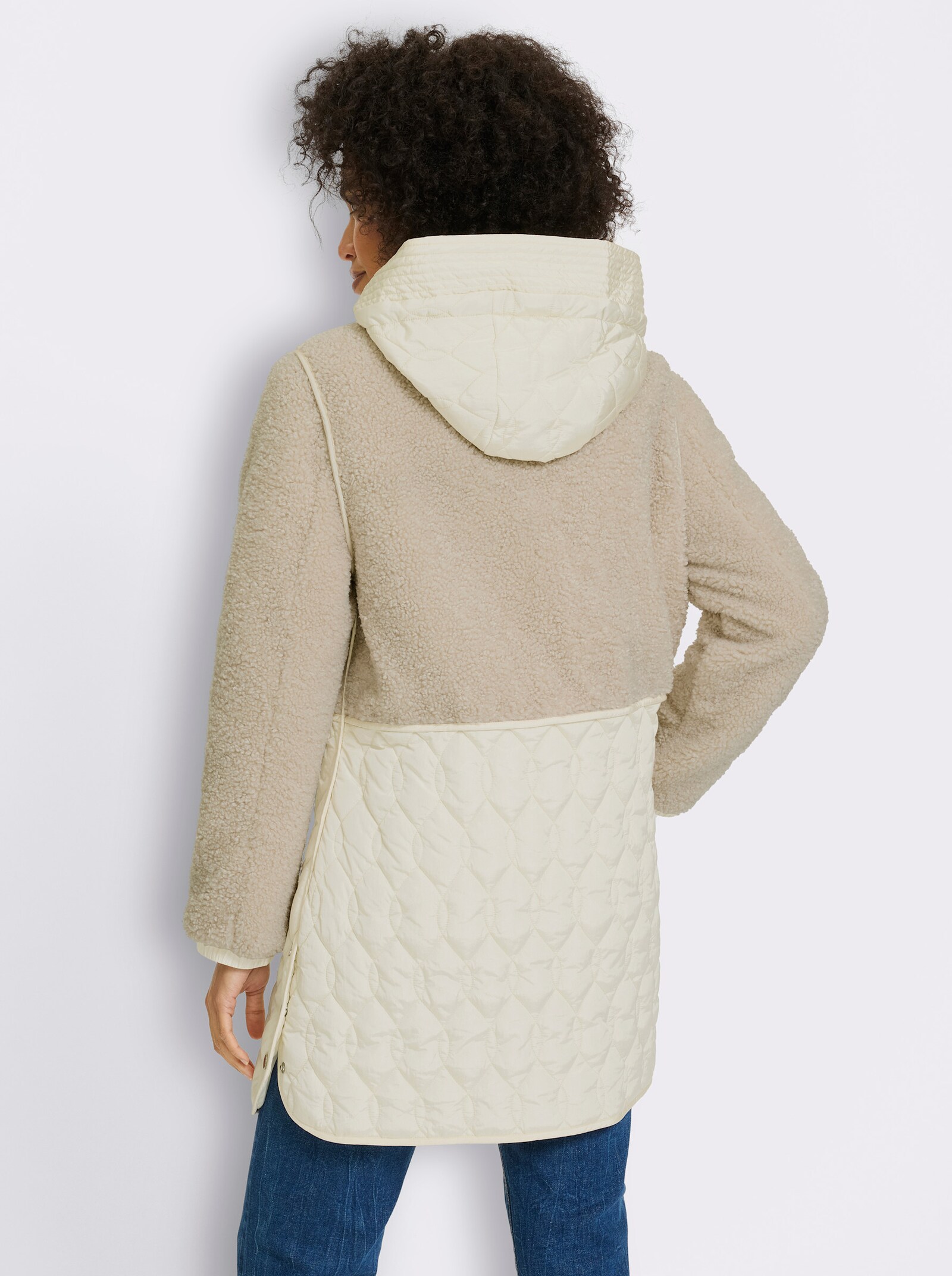 heine Longjacke Materialmix aus Teddy und Stepp - champagner