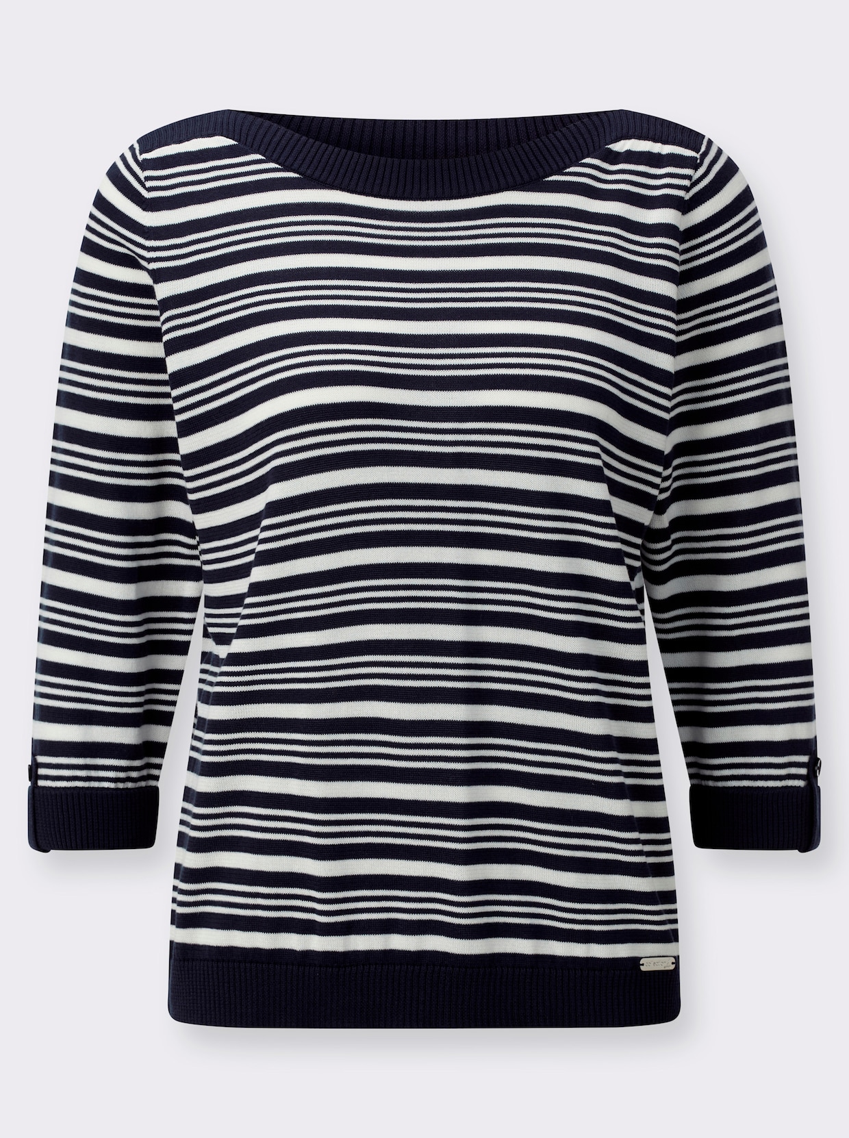 Baumwollpullover - marine-ecru-geringelt