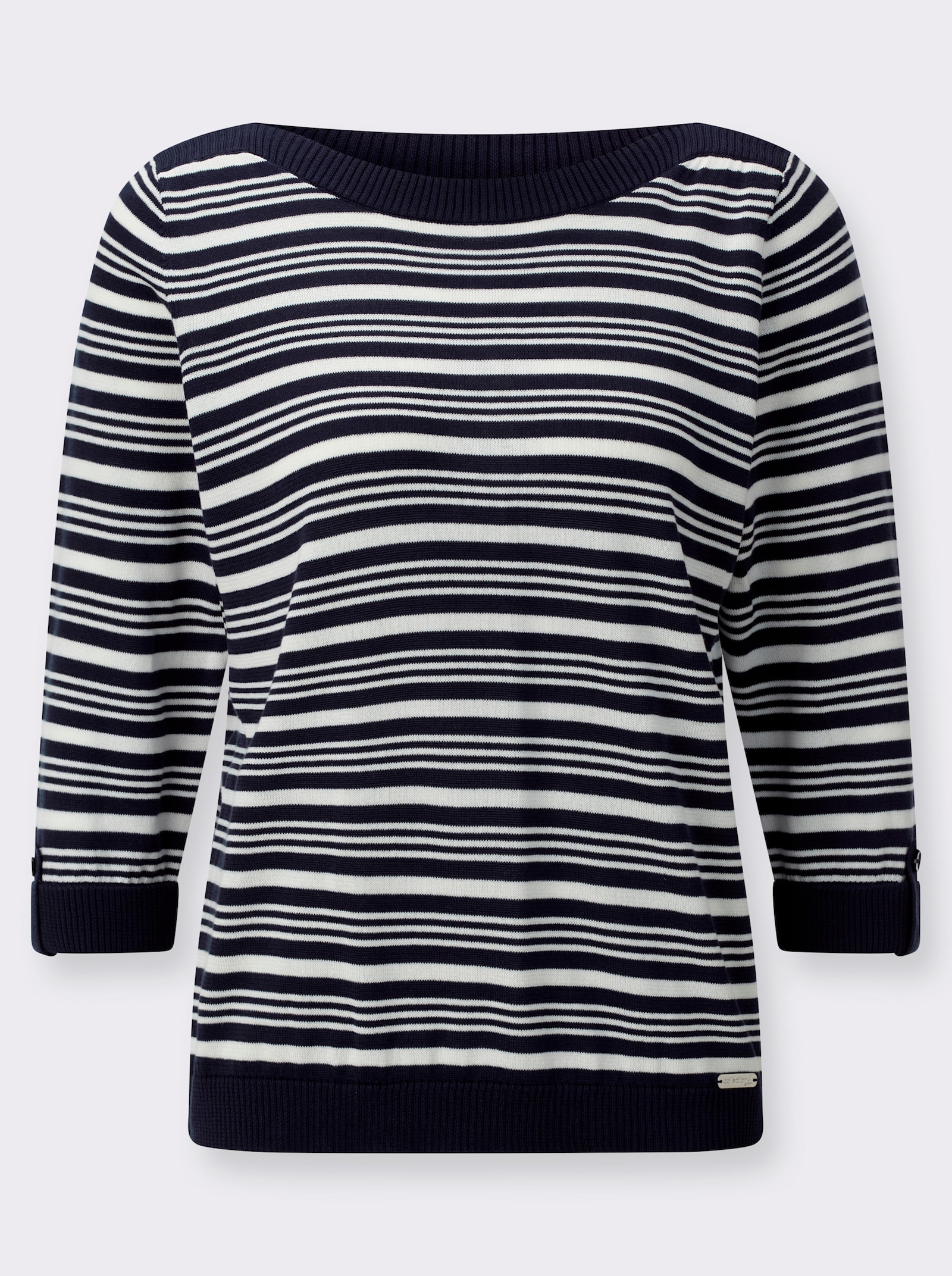Baumwollpullover mit Ripp-Abschlüssen - marine-ecru-geringelt
