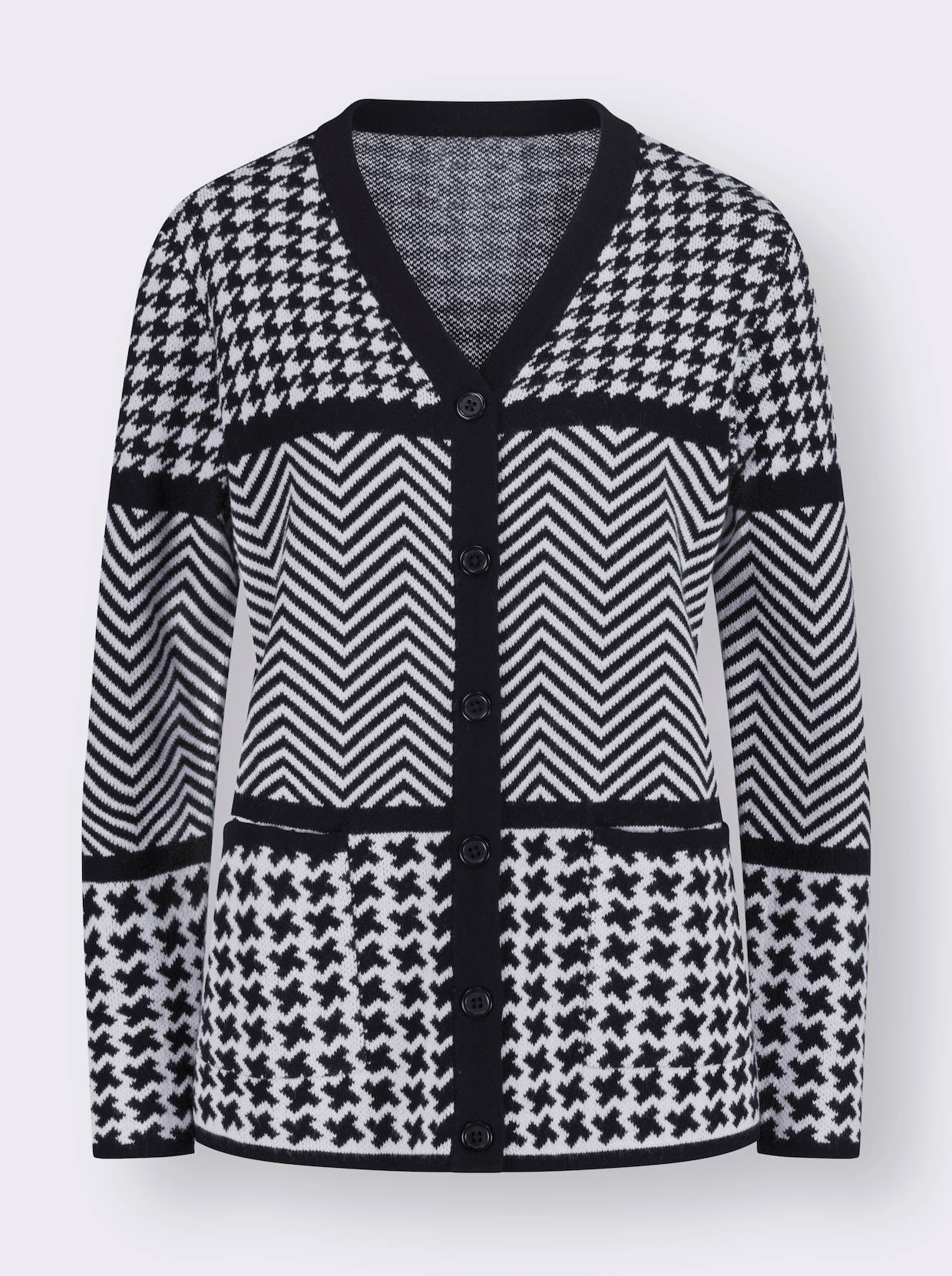 Pletený kabátek - černá-bílá-vzor