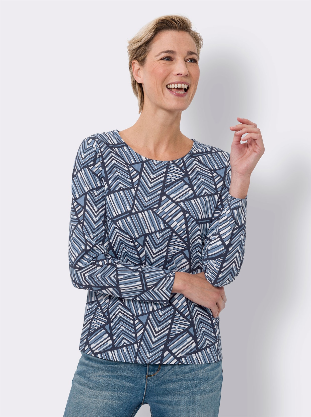 Shirt met lange mouwen - marine/ecru geprint