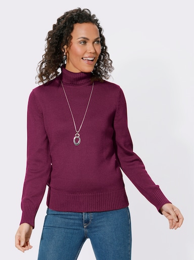 Rollkragenpullover im Baumwoll-Mix - fuchsia
