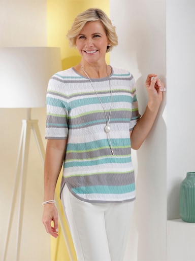 Pullover met korte mouwen - mint/ecru gestreept