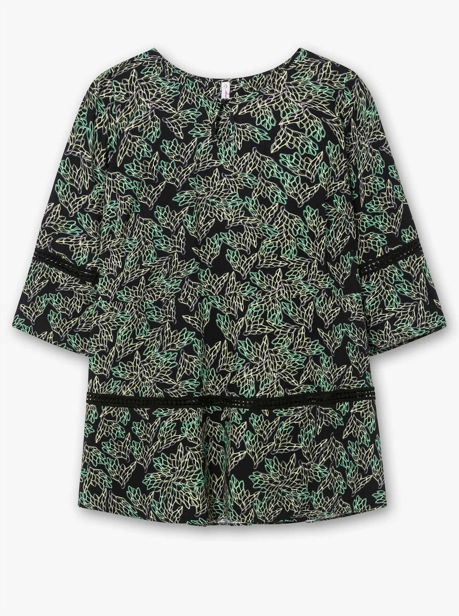 sheego Tunika mit floralem Print und Lochmusterdetails - schwarz-grün
