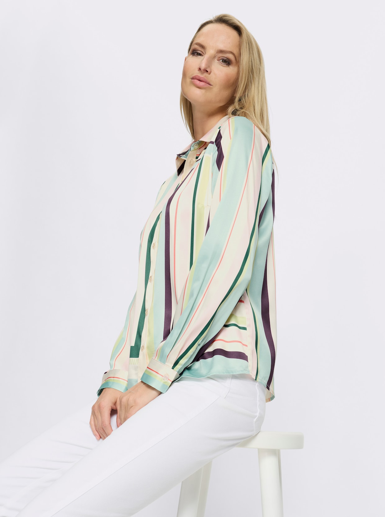 heine Druckbluse - kalkmint-hellrosé-bedruckt