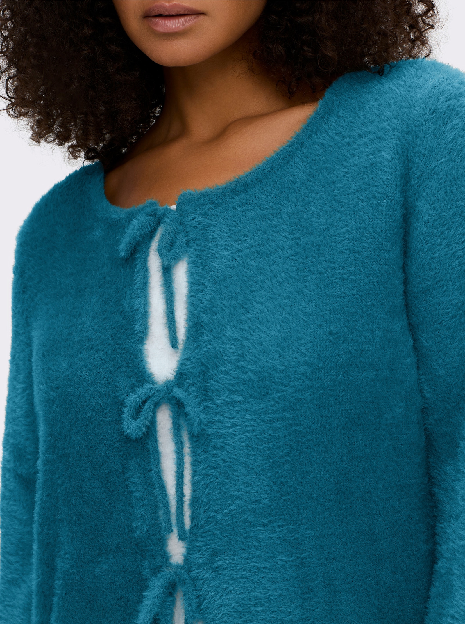 sheego Strickjacke mit Bindebändern und Ballonärmeln - topas