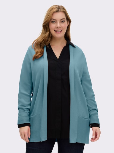 Longstrickjacke mit Schalkragen - wintertürkis