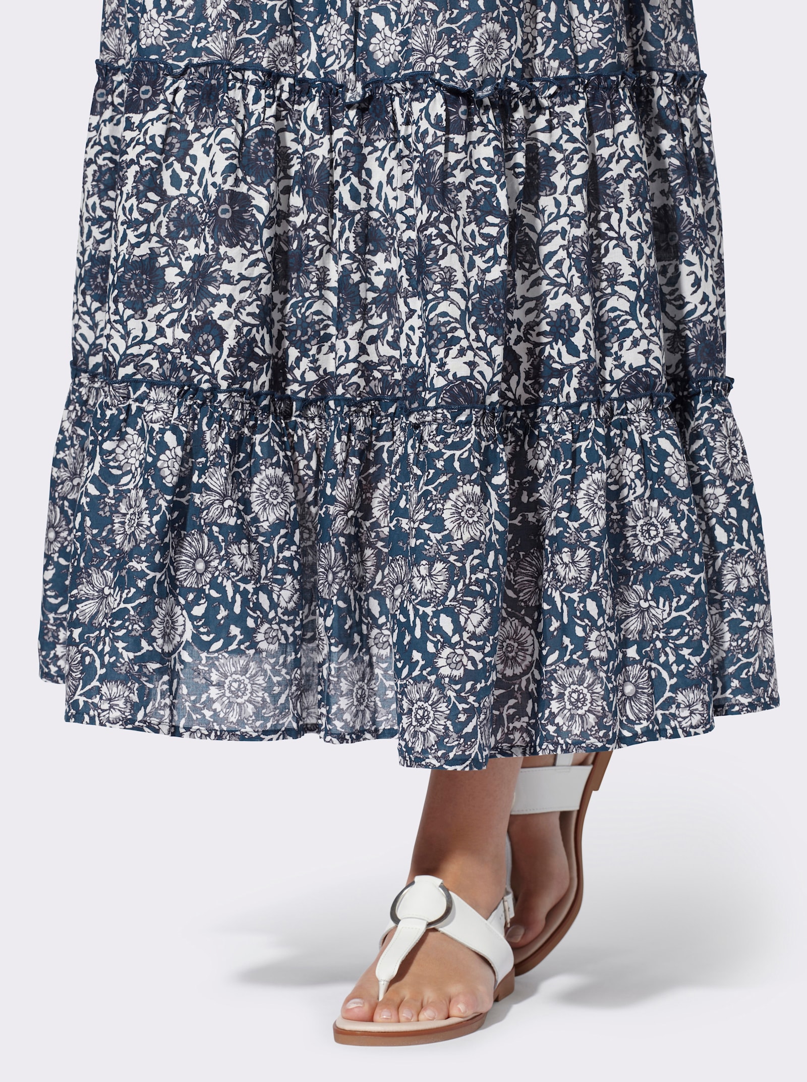 heine Schlupfrock mit Patch-Dessin - champagner-dunkelblau-bedruckt