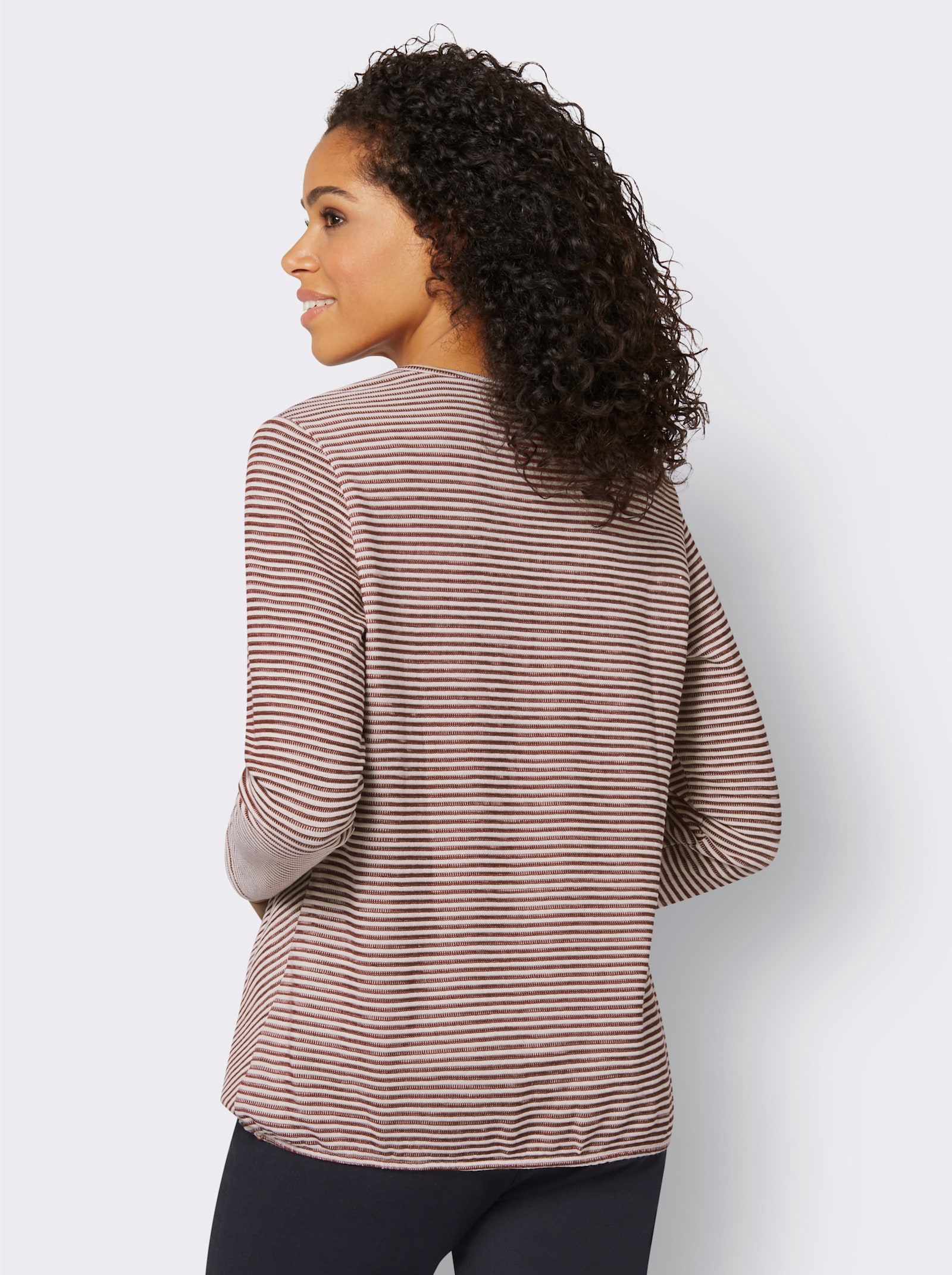 Langarmshirt mit elastischem Saum - dunkelrot-ecru-gemustert