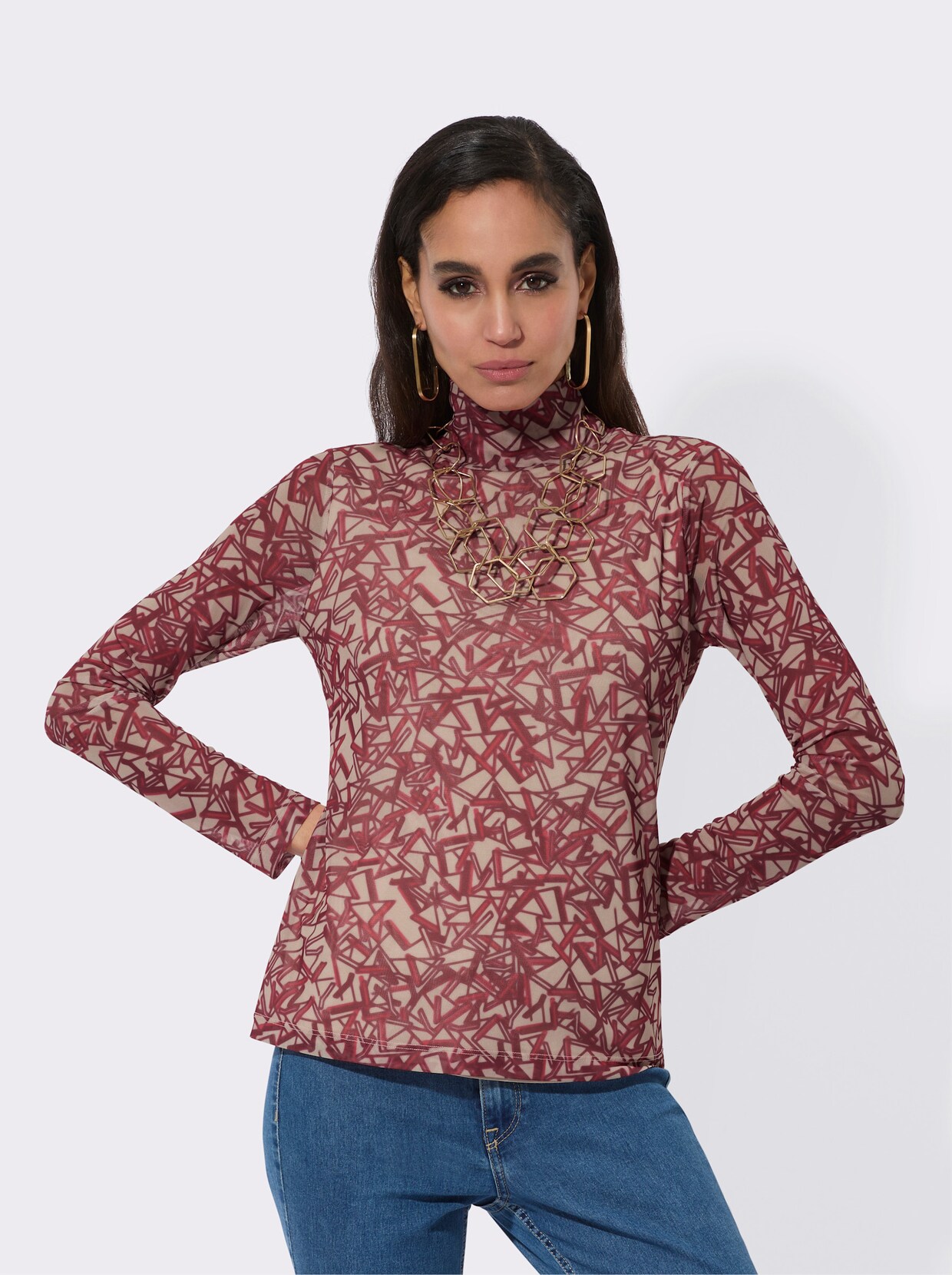 Stehkragenshirt - kirsche-sand-bedruckt