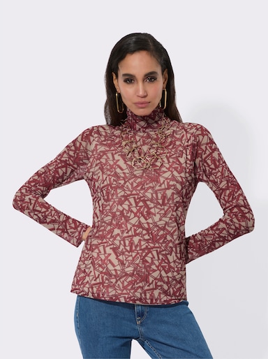 Stehkragenshirt mit doppellagiger Verarbeitung - kirsche-sand-bedruckt