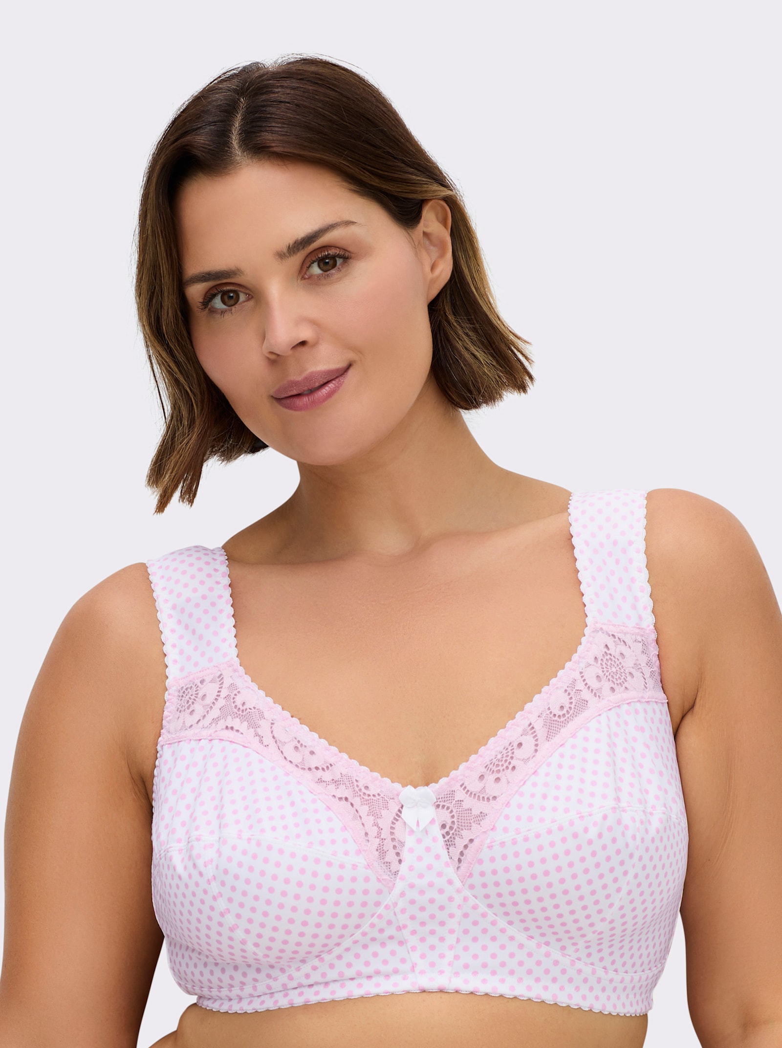 wäschepur Entlastungs-BH ohne Bügel mit elastischer Spitze - grau-getupft + rosé-getupft