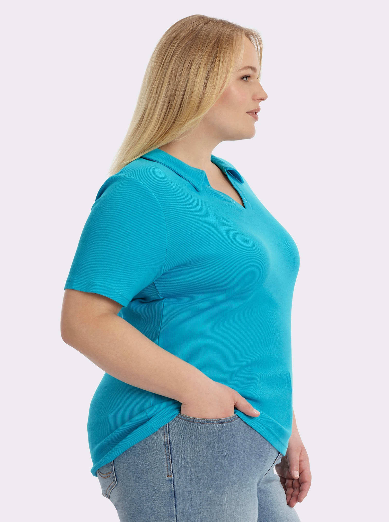 Poloshirt mit Ösen-Verzierung - türkis