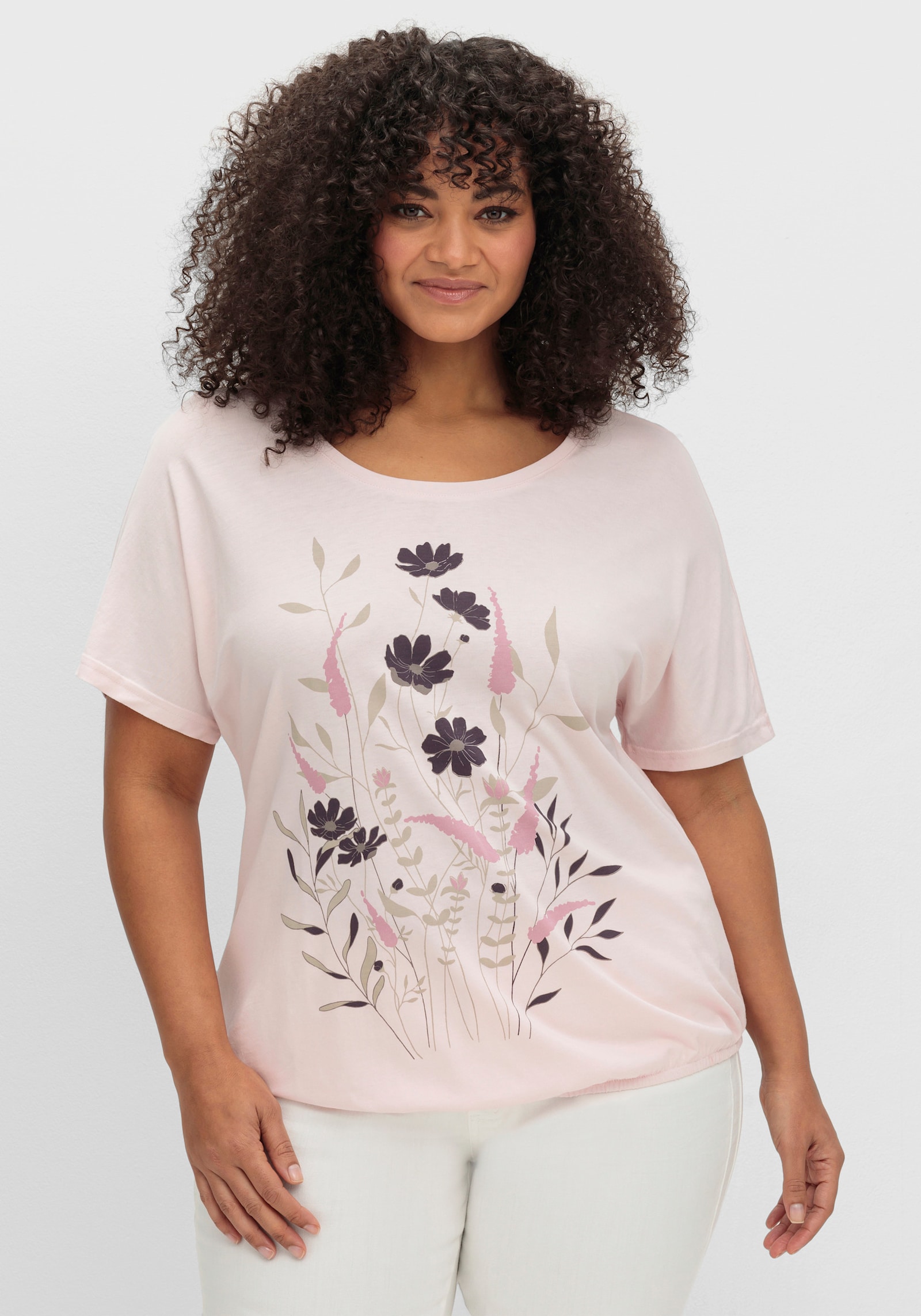 T-Shirt mit Blumen-Druck im Vorderteil - hellrosé