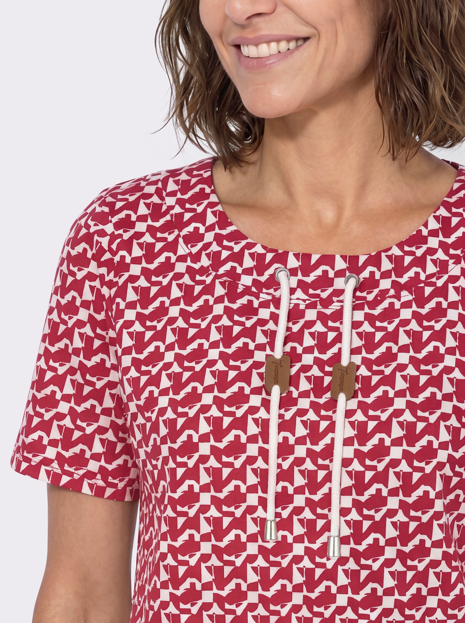 Shirt mit Druck - rot-ecru-bedruckt