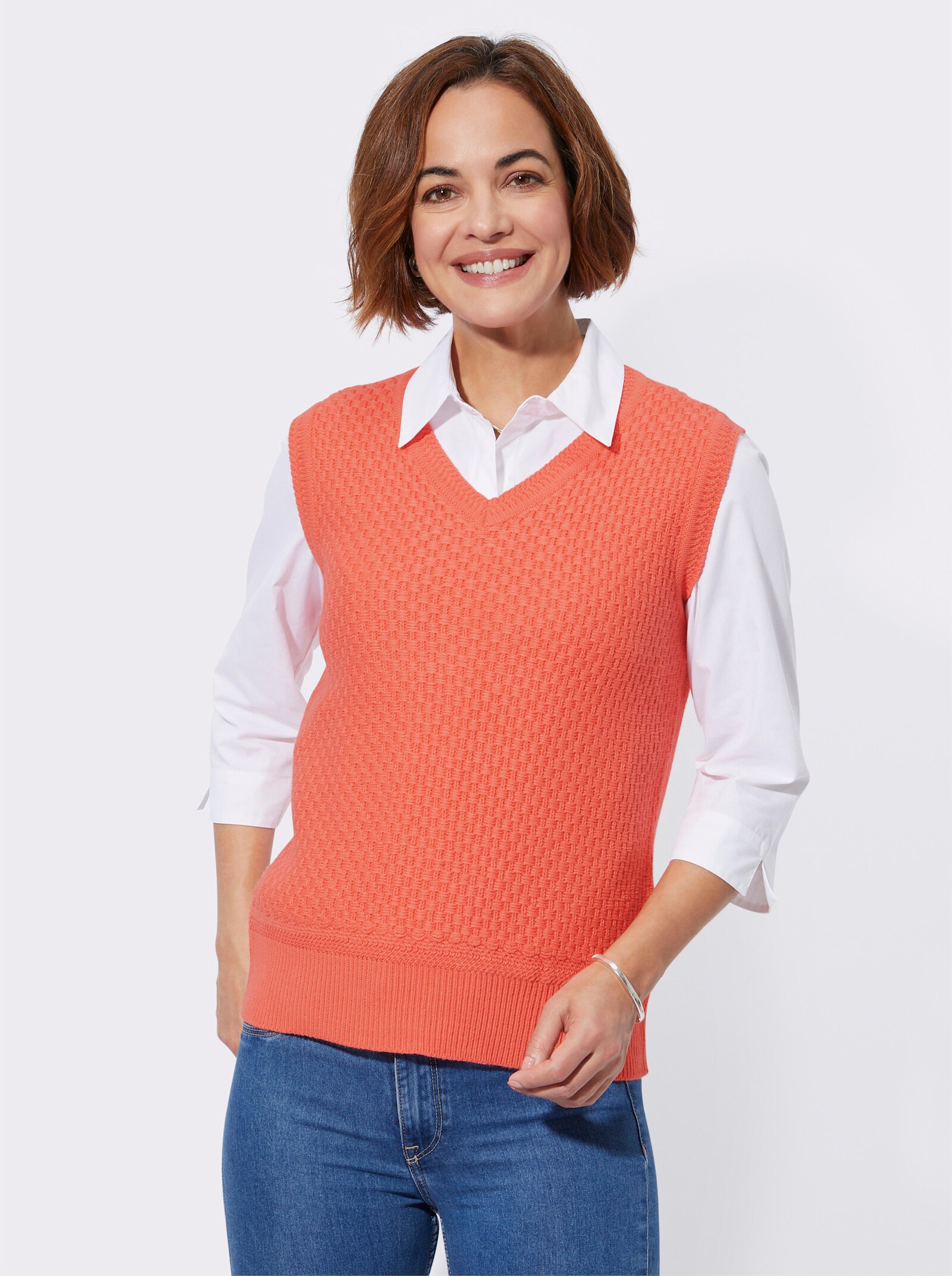 Pullunder in Strickstruktur - koralle