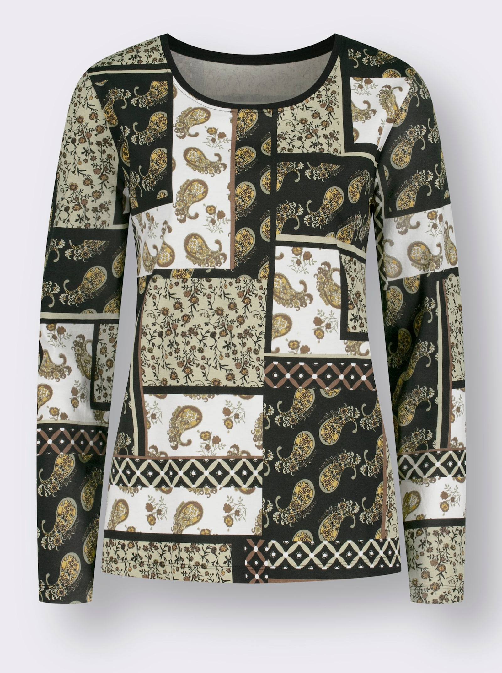 Langarmshirt im Patchwork-Druck - schilf-schwarz-bedruckt