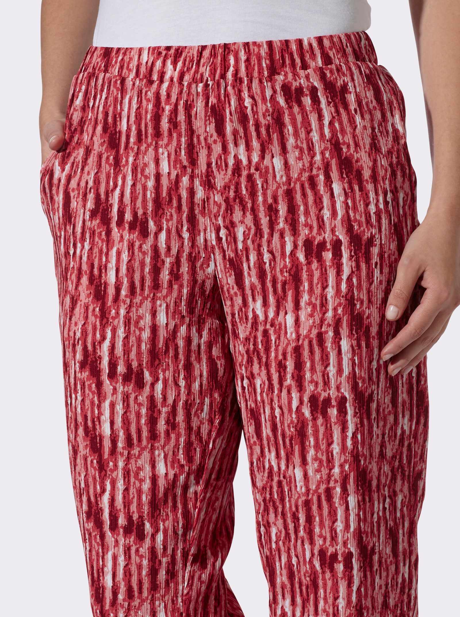 Comfortbroek met wijde pijpen - aardbei + aardbei/ecru bedrukt