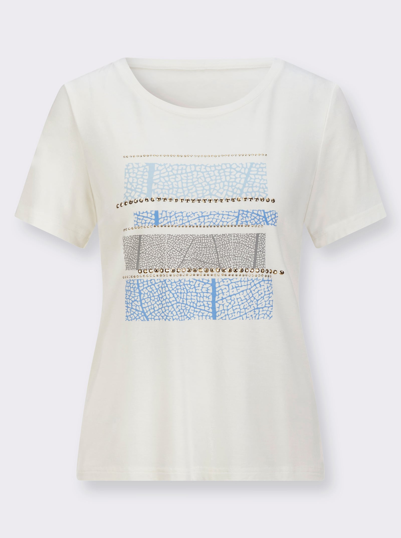 Rundhalsshirt mit platziertem Druck - ecru-himmelblau-bedruckt