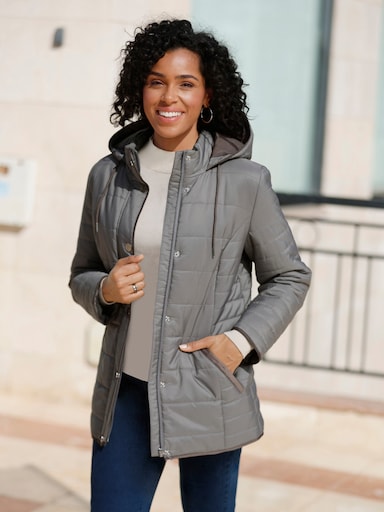 Steppjacke mit Kapuze und Stehkragen - taupe