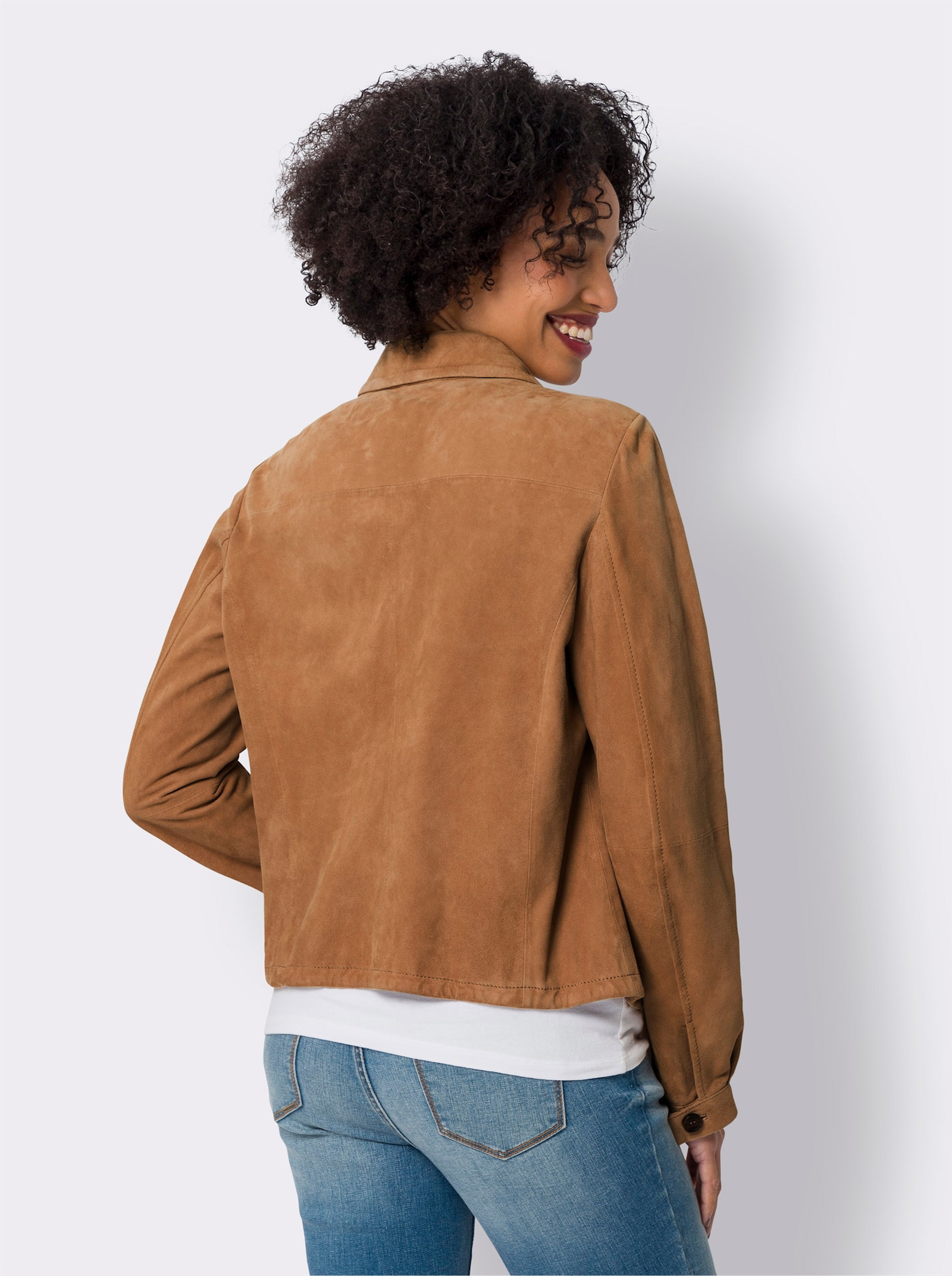 heine Lederjacke mit Tunnelzug am Saum - cognac