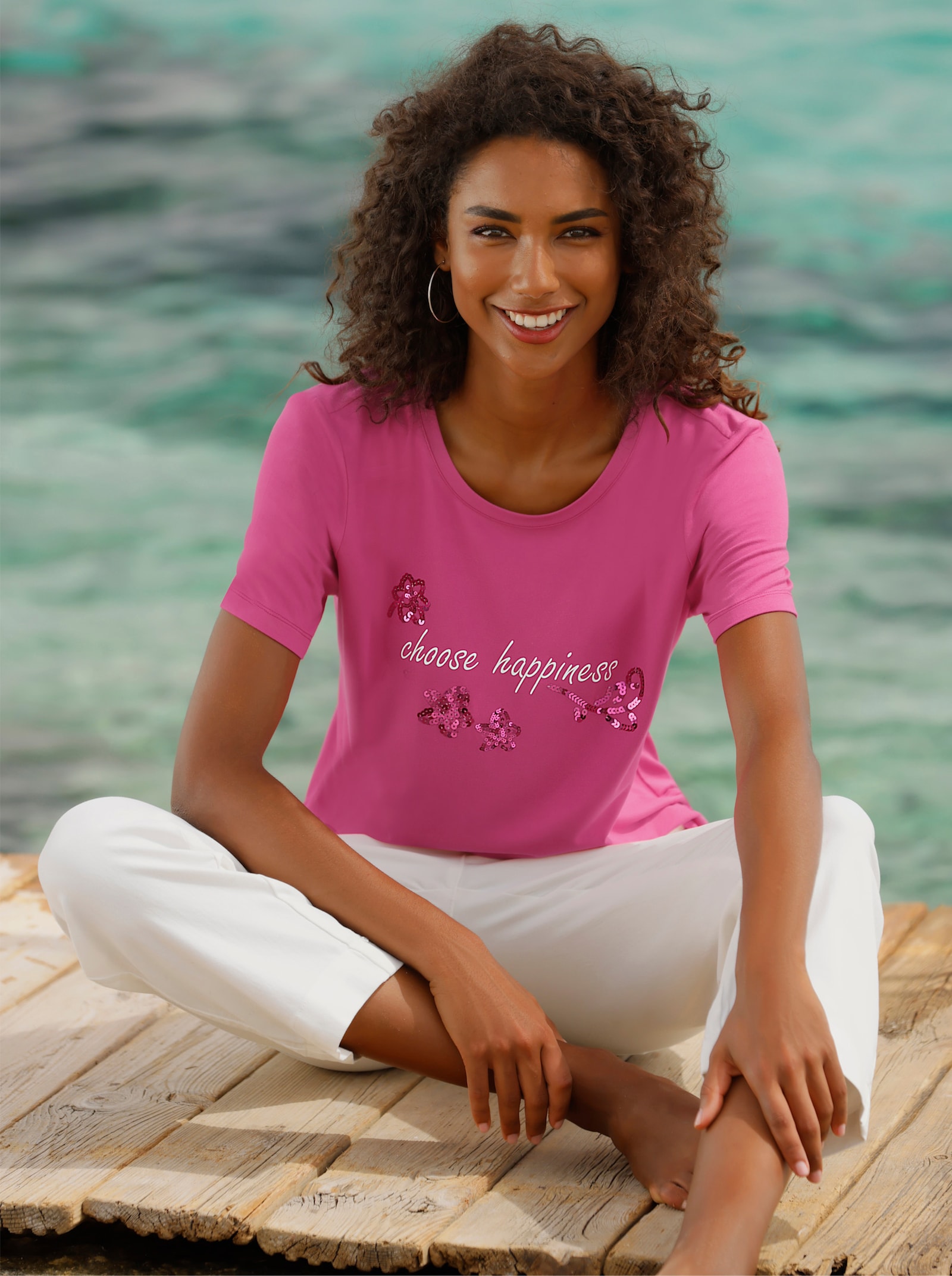 heine T-shirt à manches courtes avec inscription - fuchsia