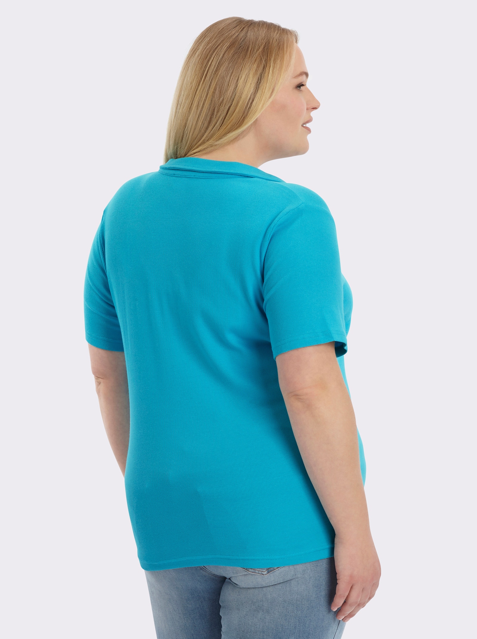 Poloshirt mit Ösen-Verzierung - türkis