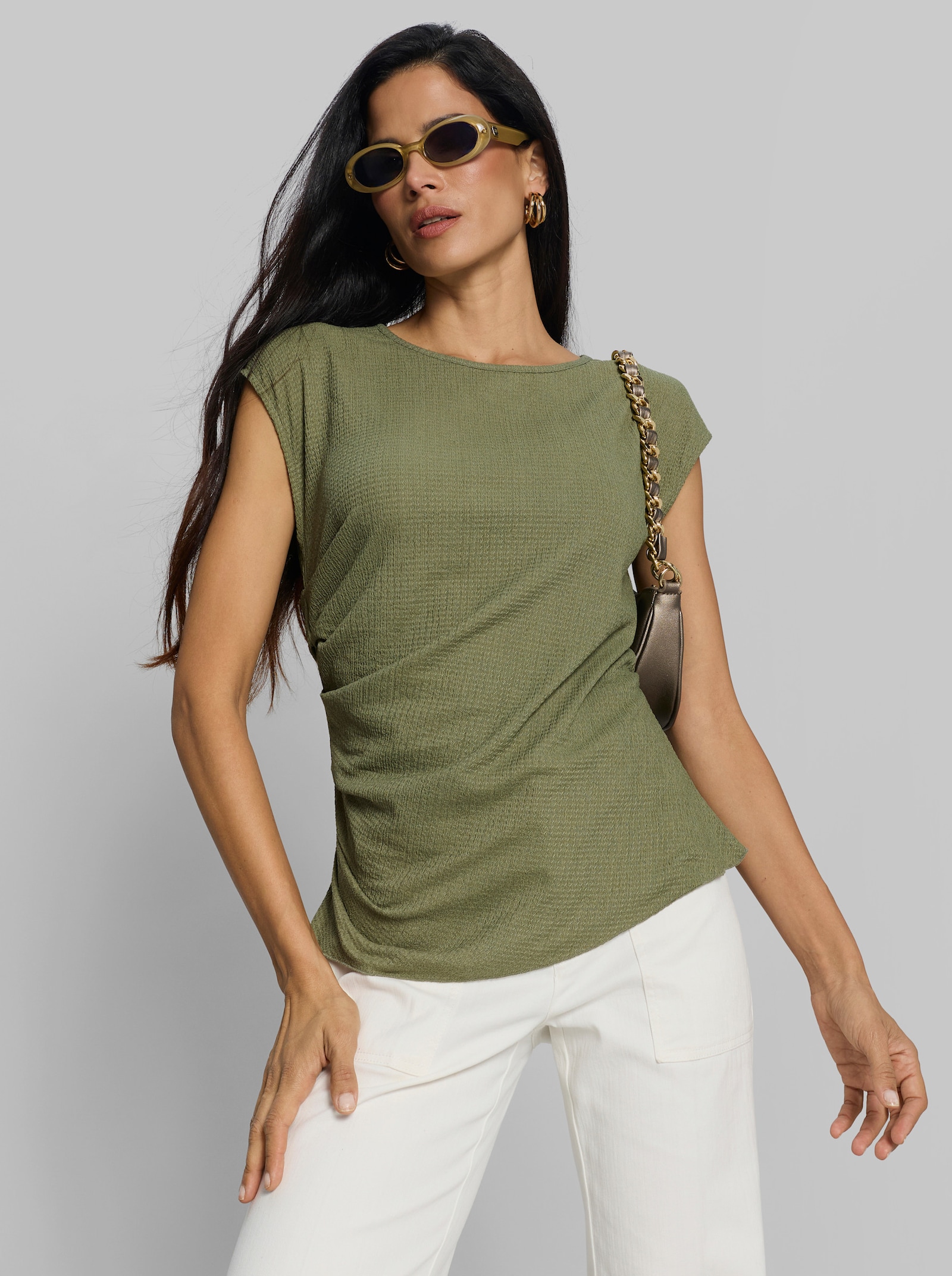 heine Kurzarmshirt im Jaquardmuster - khaki