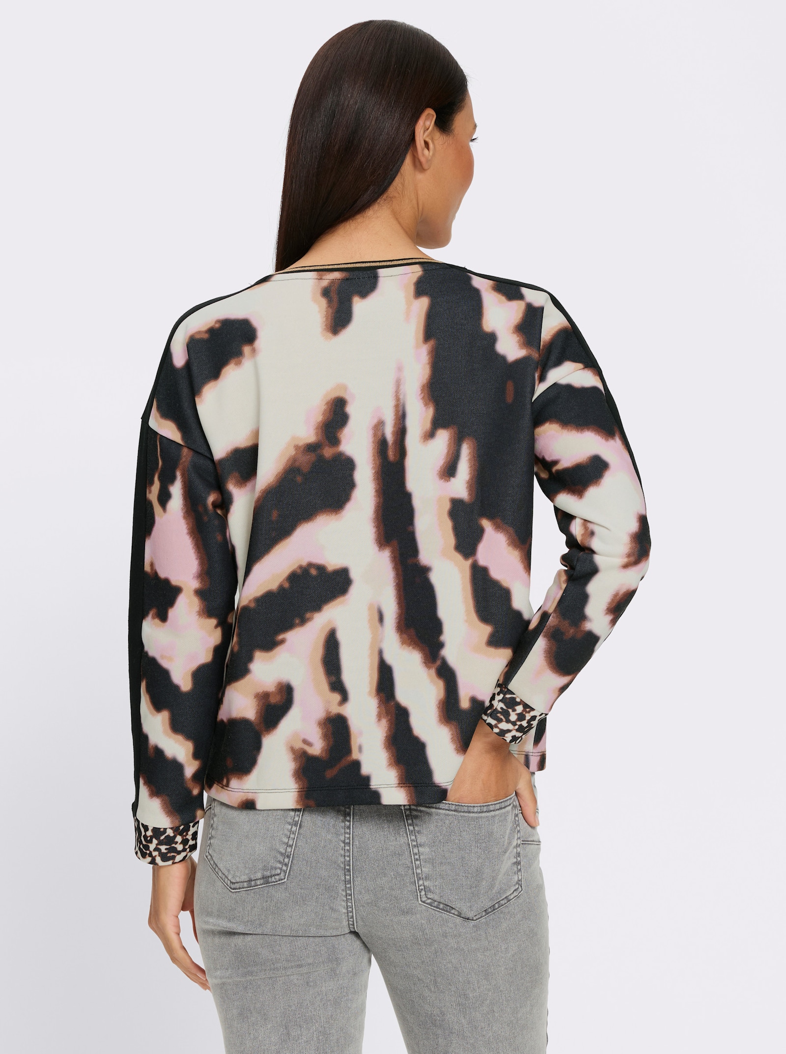 heine Sweatshirt met luipaarddessin - zwart/roze bedrukt